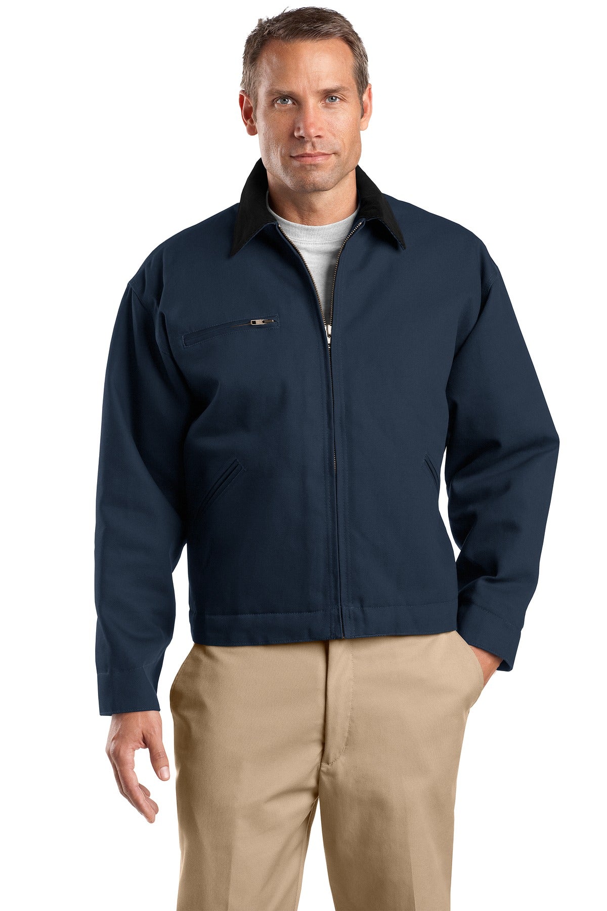 Custom Navy/ Black Tall Duck Cloth Work Jacket TLJ763, personalized by SanCanDo Swag in Argyle, TX