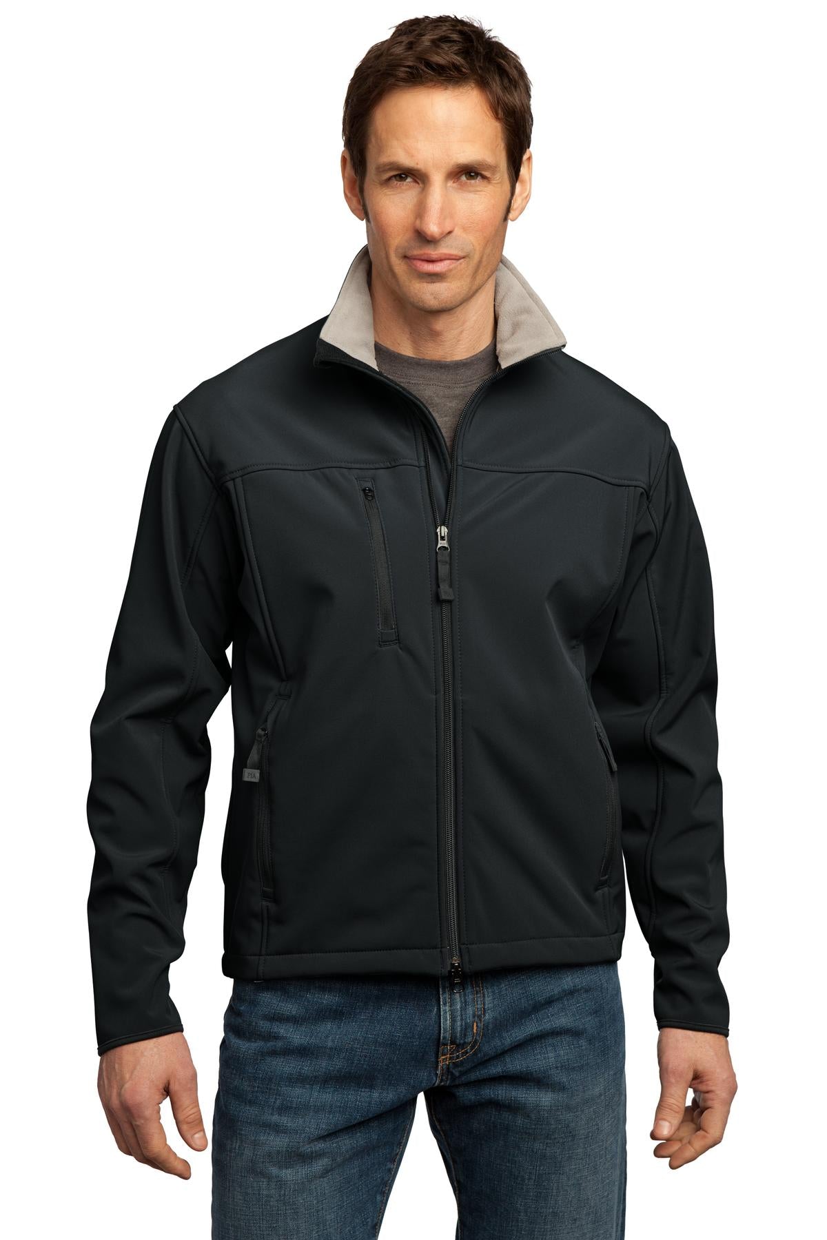 Custom Black/ Chrome Tall Glacier Soft Shell Jacket TLJ790, personalized by SanCanDo Swag in Argyle, TX