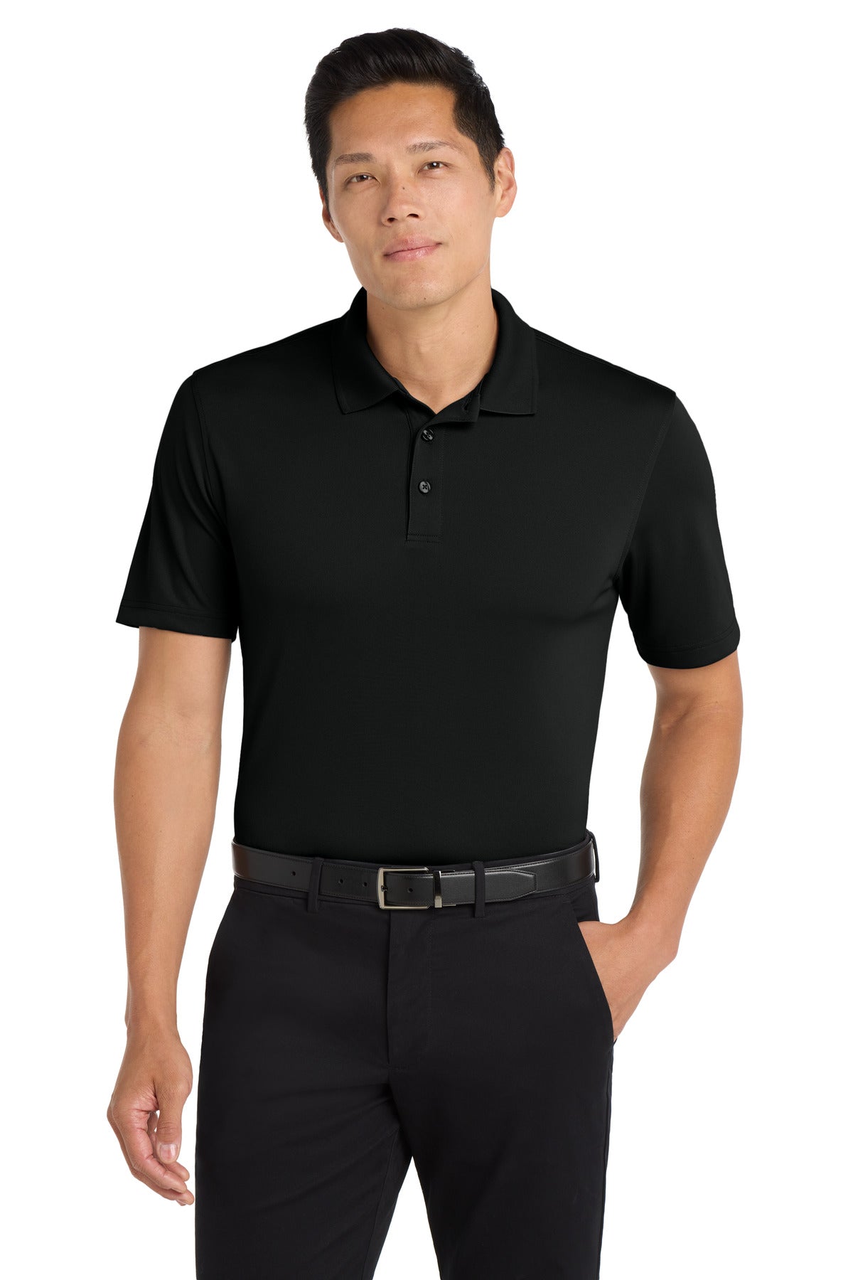 Custom Deep Black Tall Dry Zone UV Micro-Mesh Polo TLK110, personalized by SanCanDo Swag in Argyle, TX