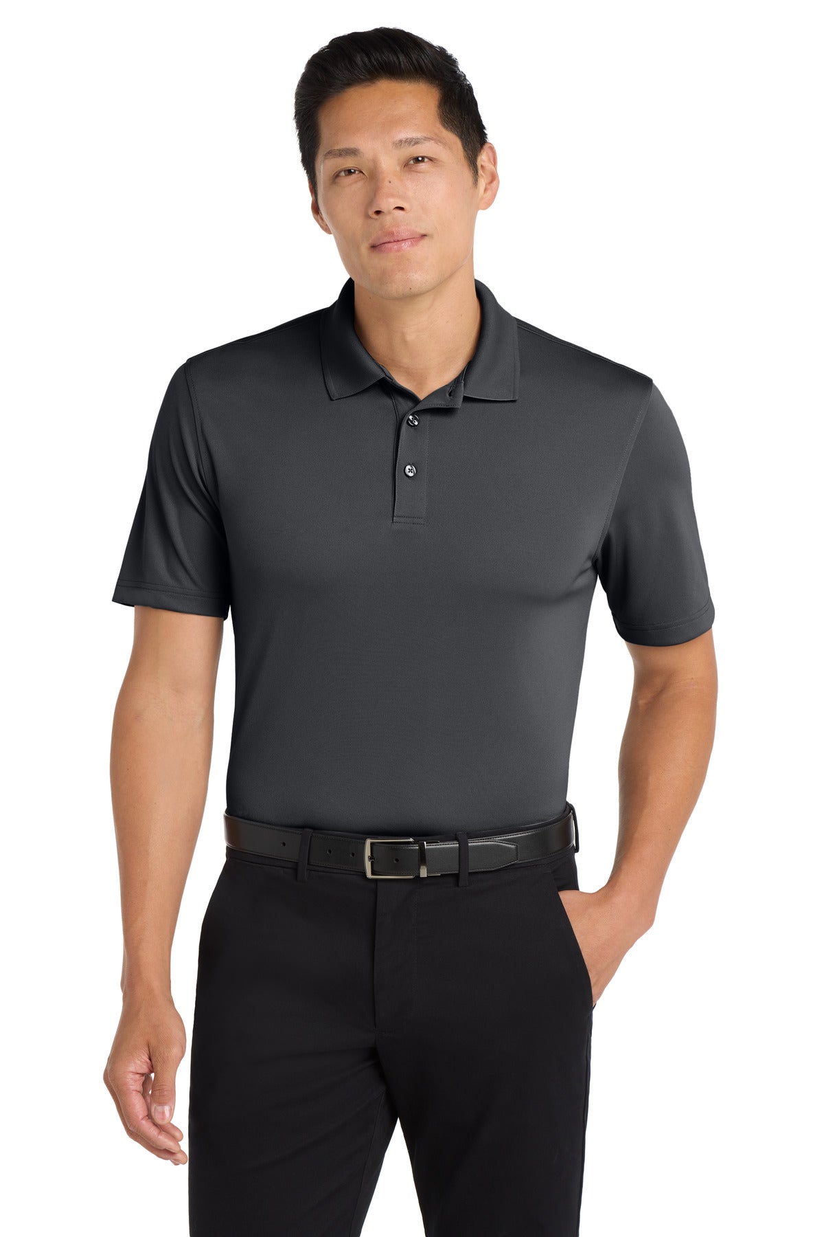 Custom Graphite Tall Dry Zone UV Micro-Mesh Polo TLK110, personalized by SanCanDo Swag in Argyle, TX
