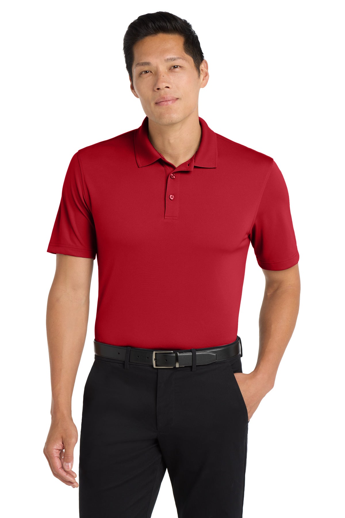 Custom Rich Red Tall Dry Zone UV Micro-Mesh Polo TLK110, personalized by SanCanDo Swag in Argyle, TX