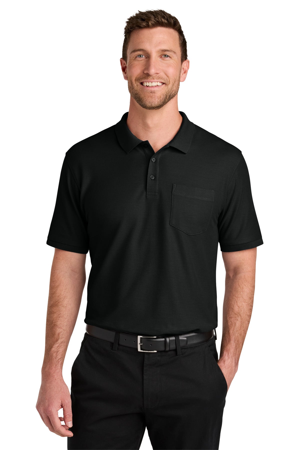 Custom Deep Black Tall Wearever Signature Pique Pocket Polo TLK200P, personalized by SanCanDo Swag in Argyle, TX