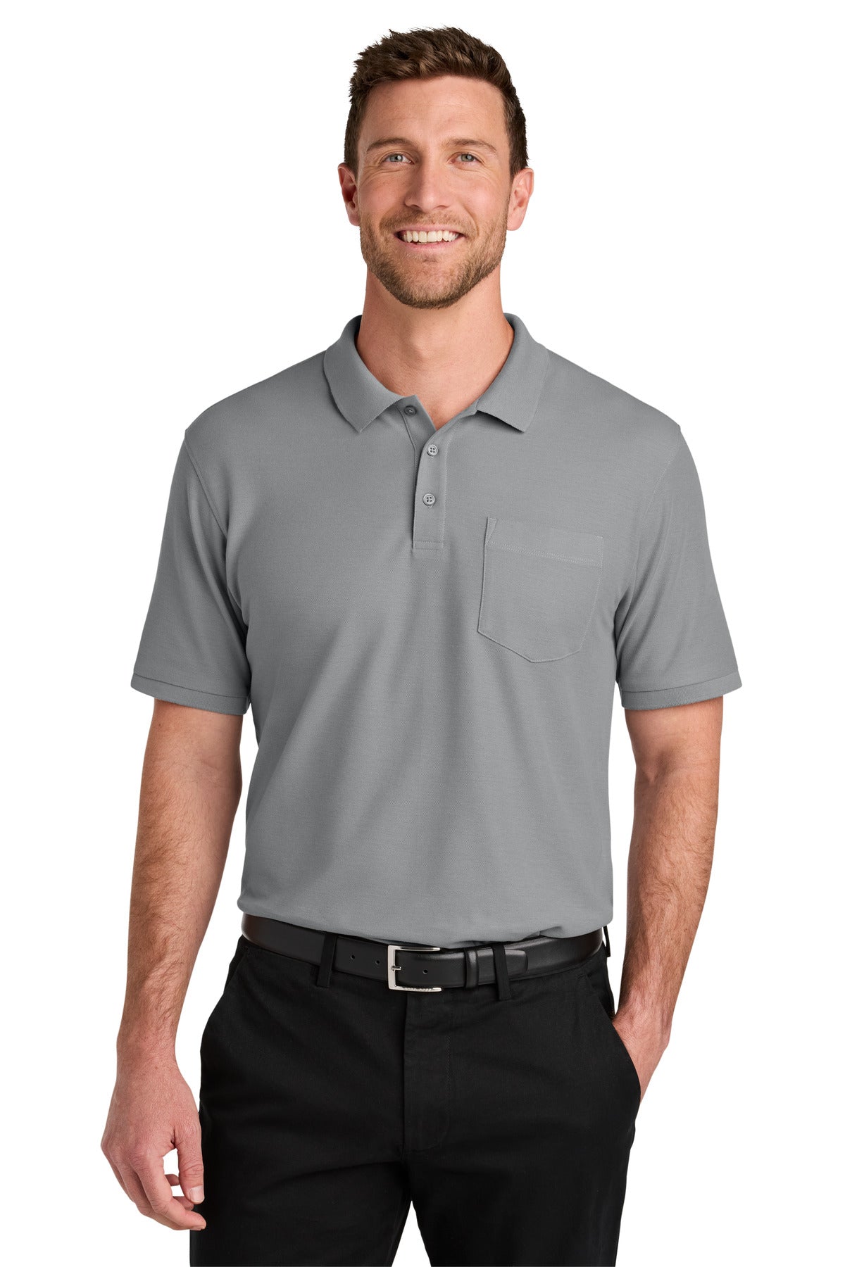 Custom Gusty Grey Tall Wearever Signature Pique Pocket Polo TLK200P, personalized by SanCanDo Swag in Argyle, TX