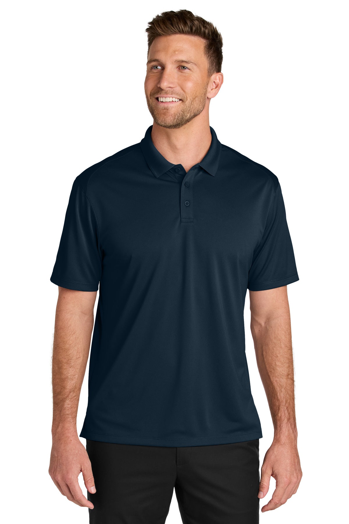 Custom River Blue Navy Tall Wearever Performance Pique Polo TLK240, personalized by SanCanDo Swag in Argyle, TX