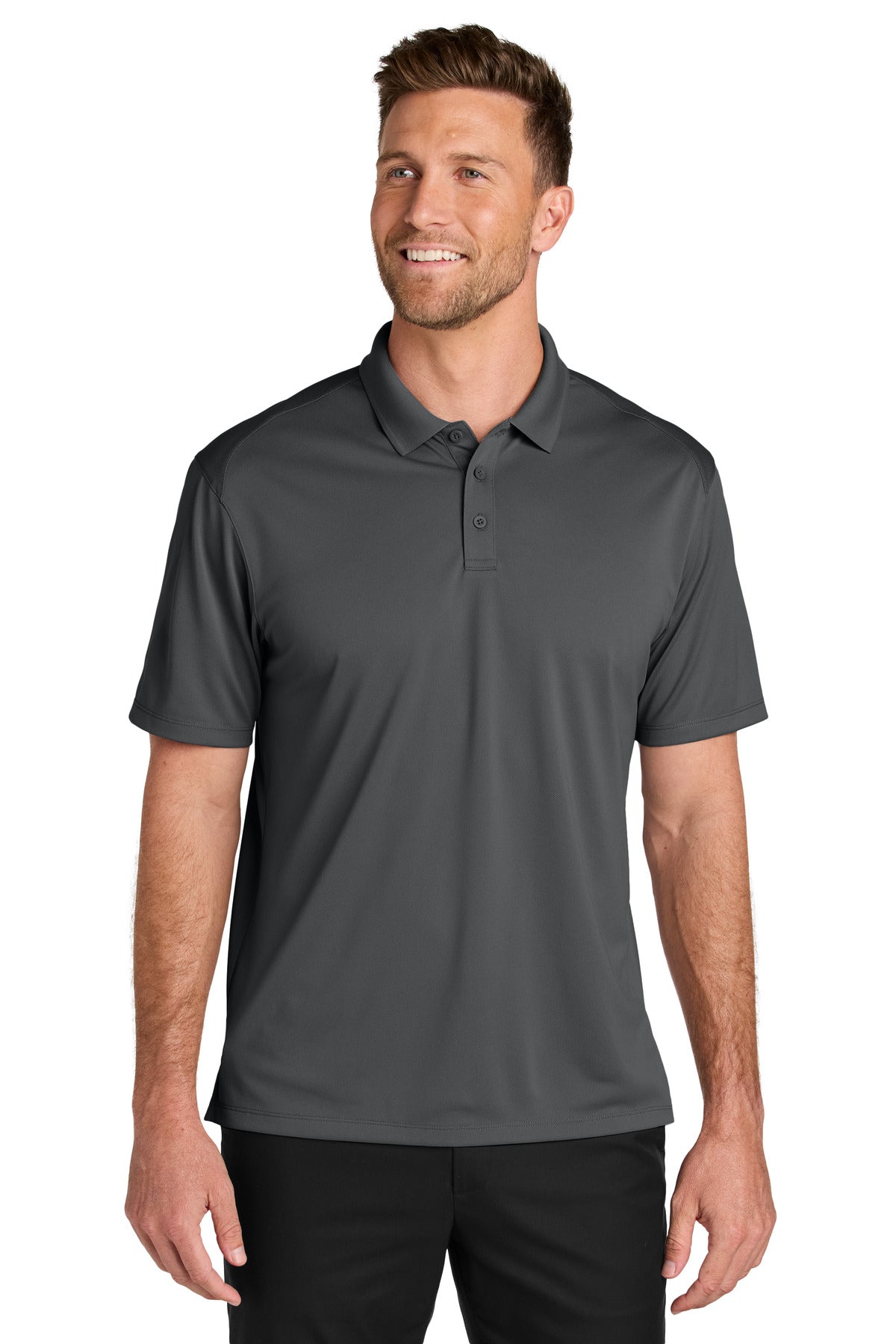 Custom Storm Grey Tall Wearever Performance Pique Polo TLK240, personalized by SanCanDo Swag in Argyle, TX