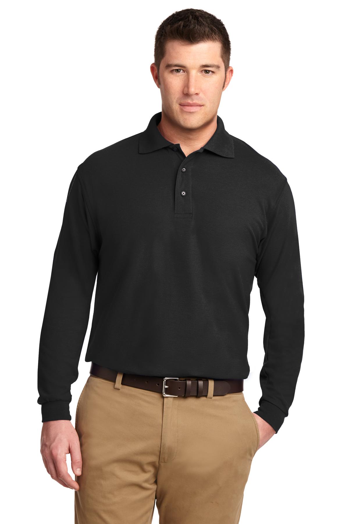 Custom Black Tall Silk Touch Long Sleeve Polo TLK500LS, personalized by SanCanDo Swag in Argyle, TX