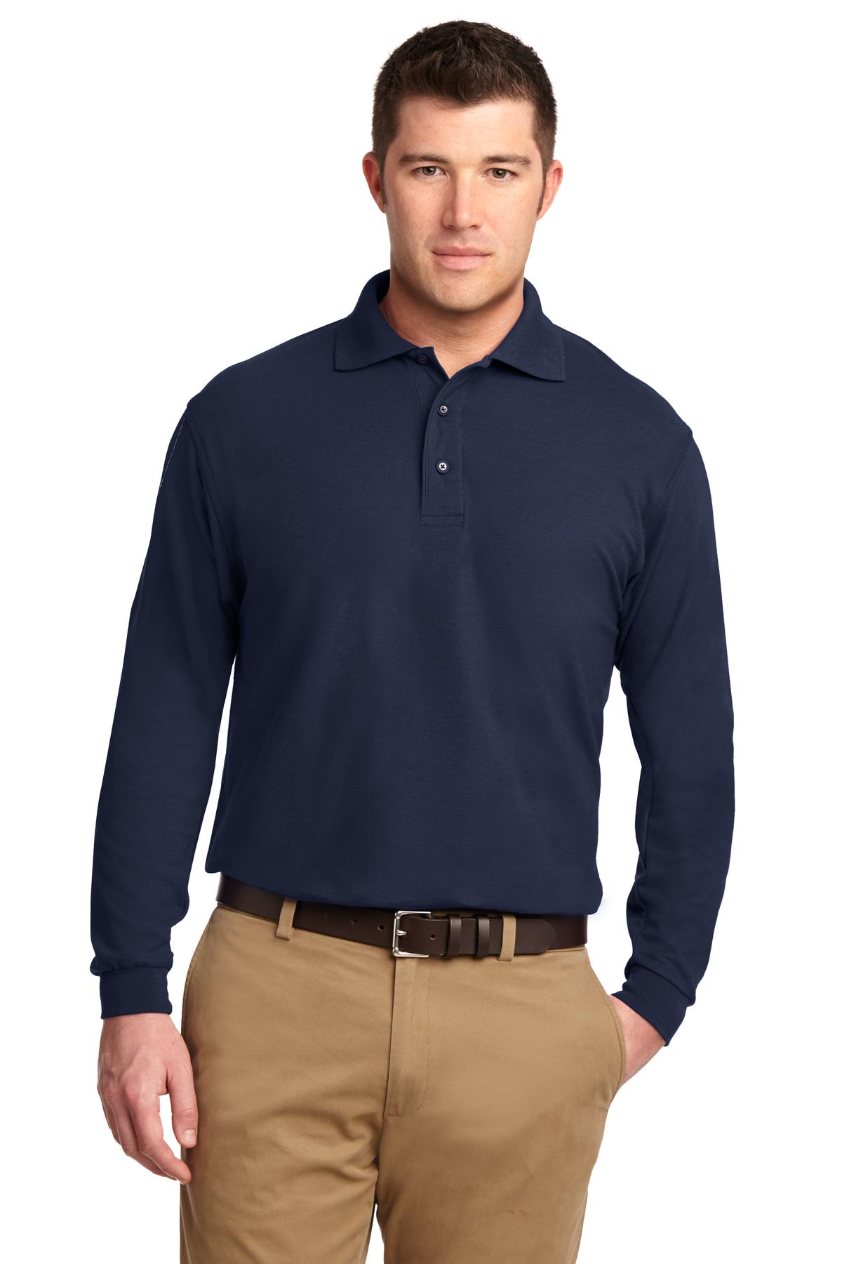 Custom Navy Tall Silk Touch Long Sleeve Polo TLK500LS, personalized by SanCanDo Swag in Argyle, TX