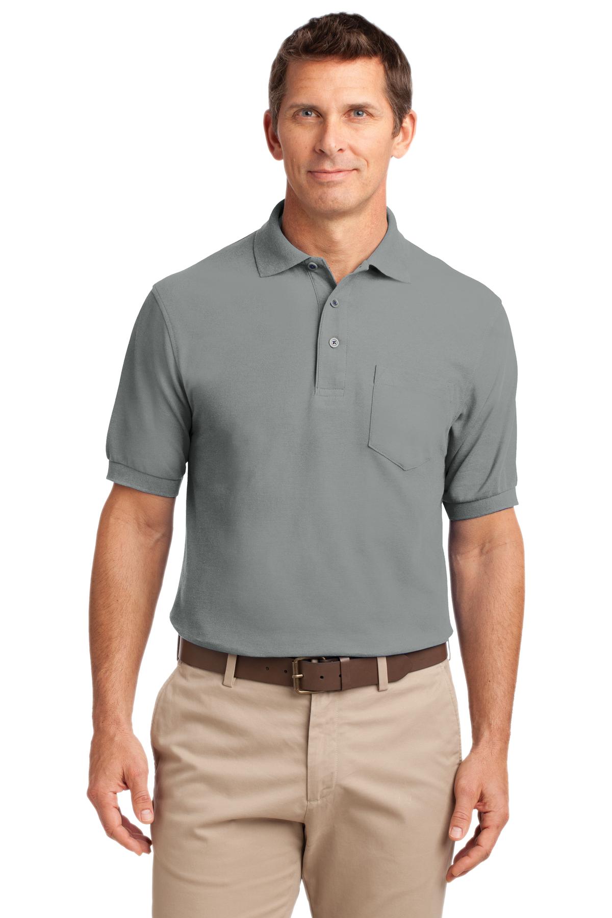 Custom Cool Grey Tall Silk Touch Polo with Pocket TLK500P, personalized by SanCanDo Swag in Argyle, TX