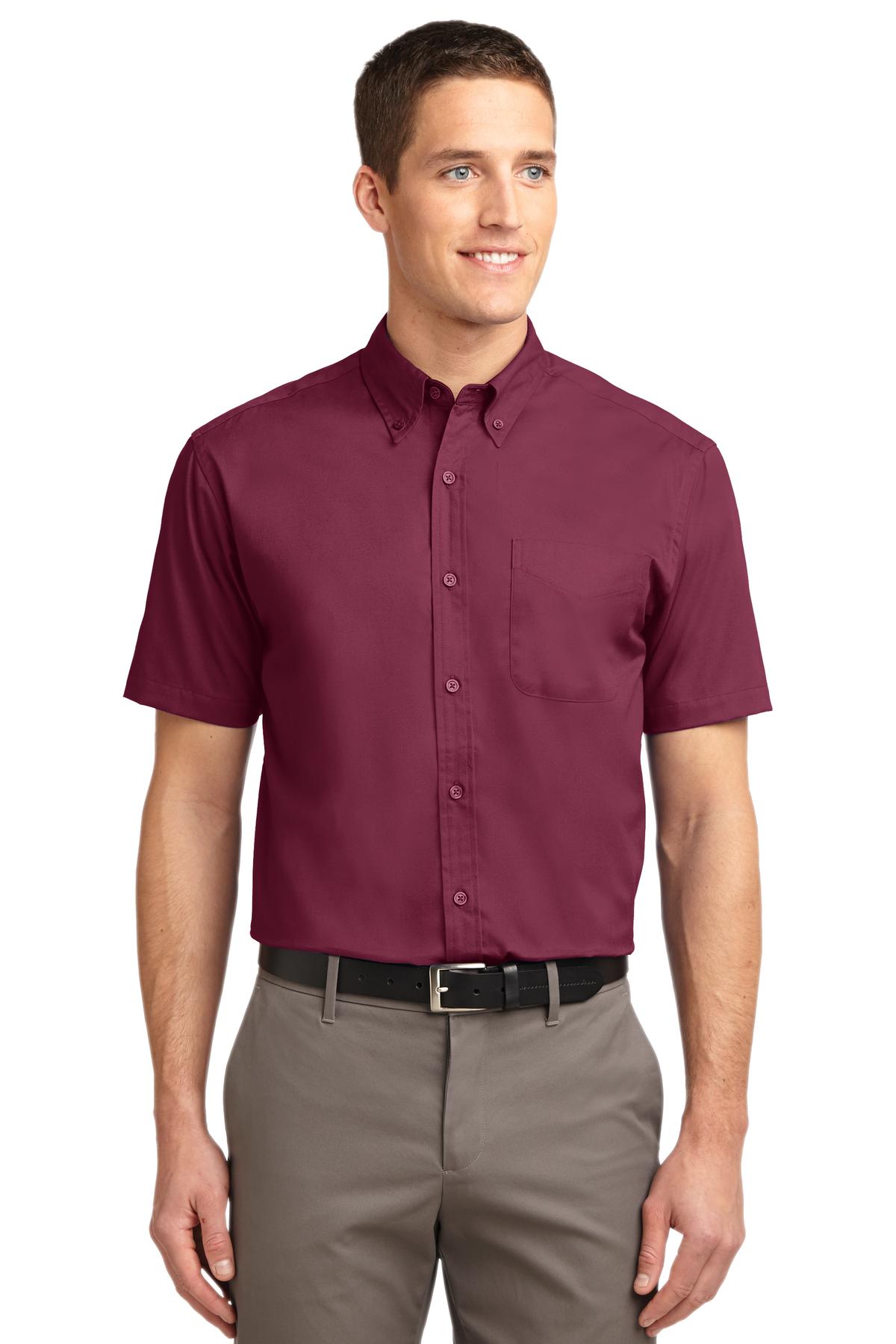 Custom Burgundy/ Light Stone Tall Short Sleeve Easy Care Shirt TLS508, personalized by SanCanDo Swag in Argyle, TX