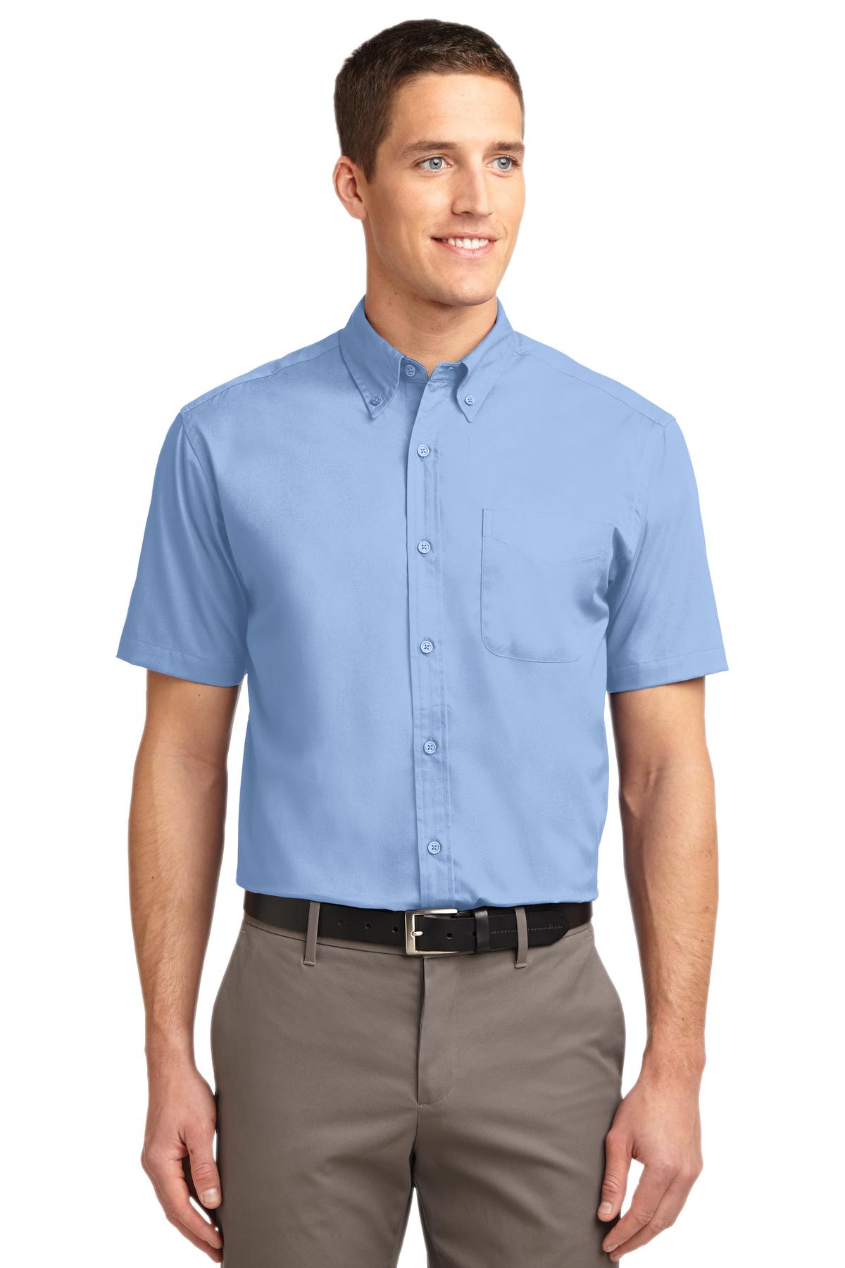 Custom Light Blue/ Light Stone Tall Short Sleeve Easy Care Shirt TLS508, personalized by SanCanDo Swag in Argyle, TX