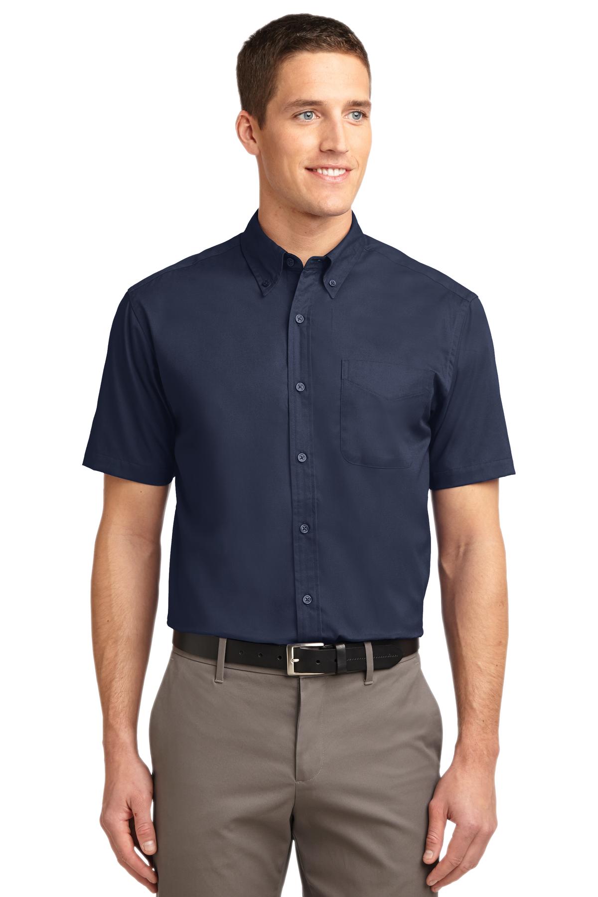 Custom Navy/ Light Stone Tall Short Sleeve Easy Care Shirt TLS508, personalized by SanCanDo Swag in Argyle, TX