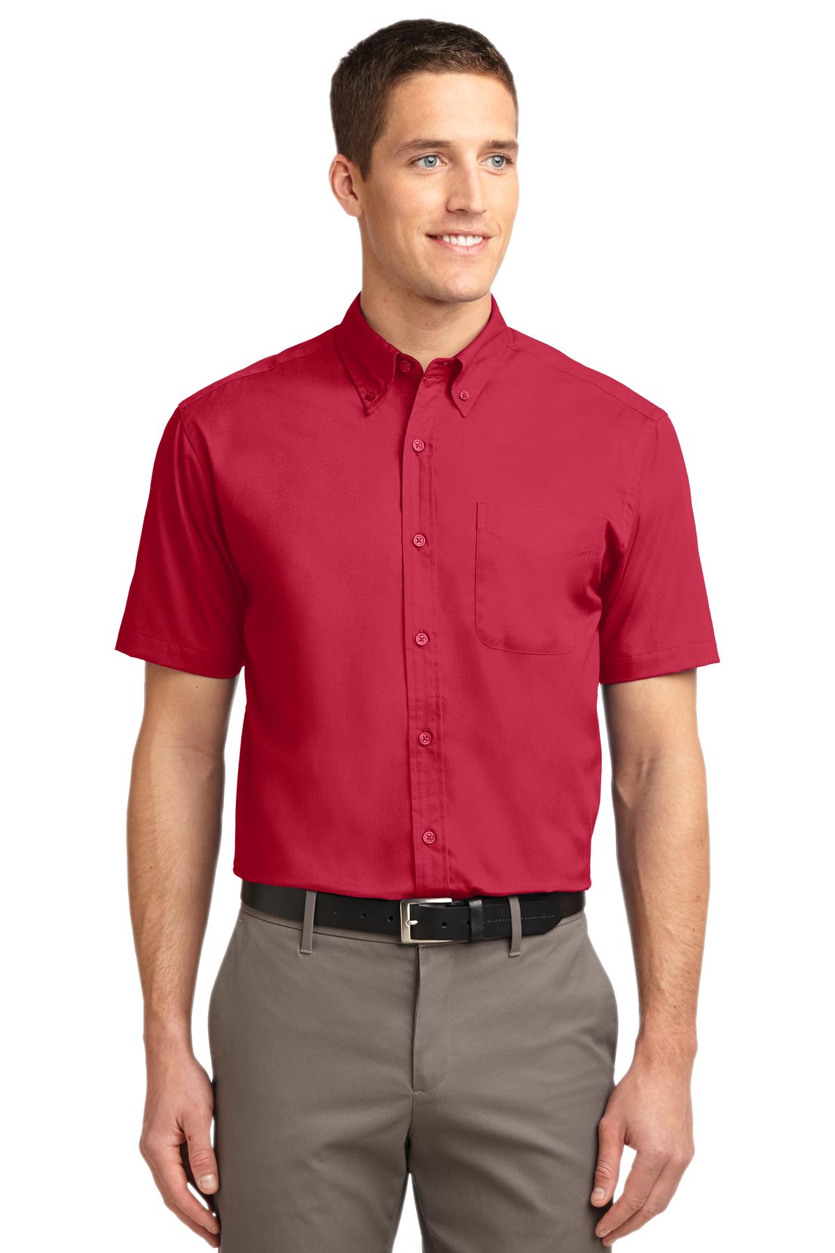 Custom Red/ Light Stone Tall Short Sleeve Easy Care Shirt TLS508, personalized by SanCanDo Swag in Argyle, TX