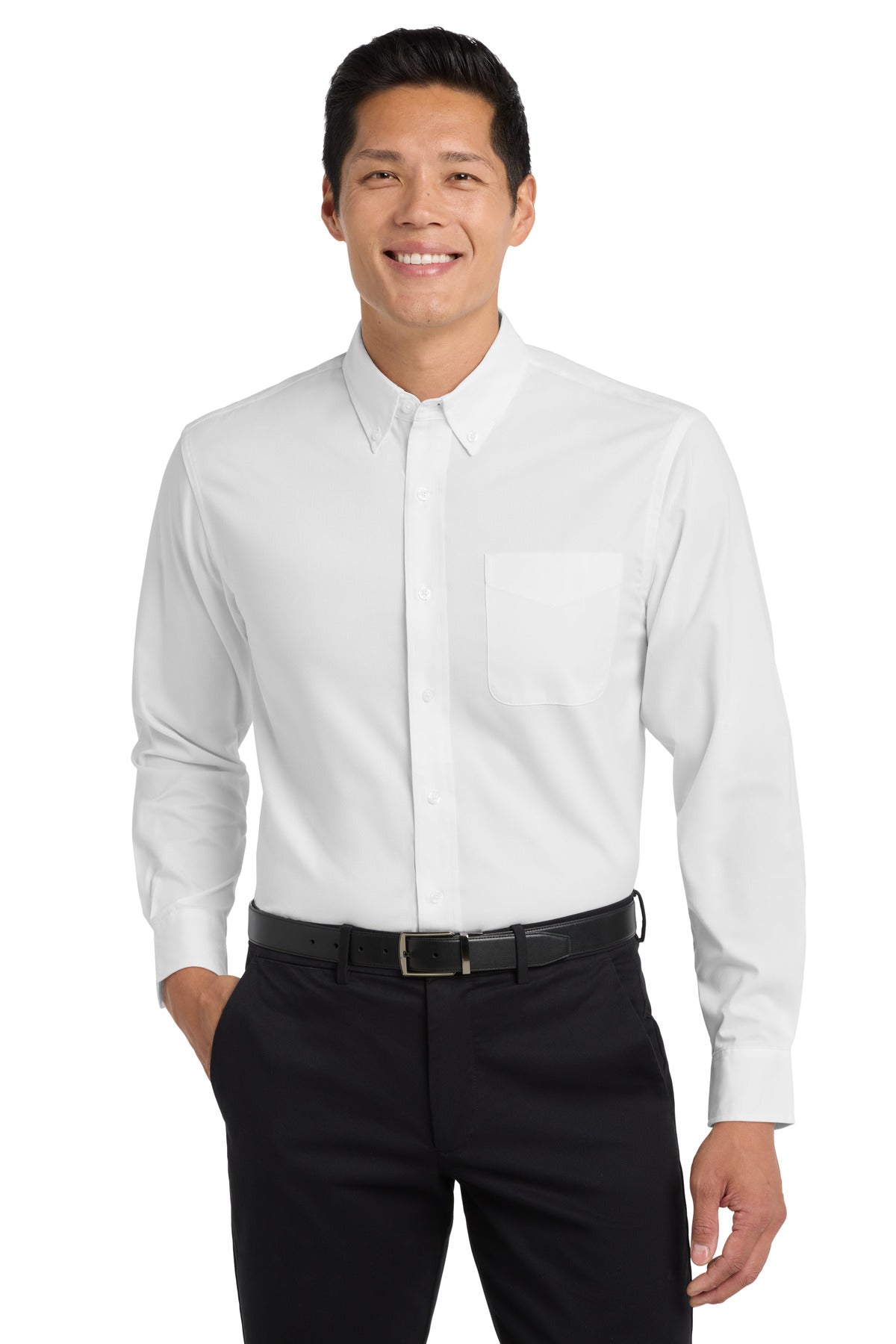 Custom White/ Light Stone Tall Long Sleeve Easy Care Shirt TLS608, personalized by SanCanDo Swag in Argyle, TX