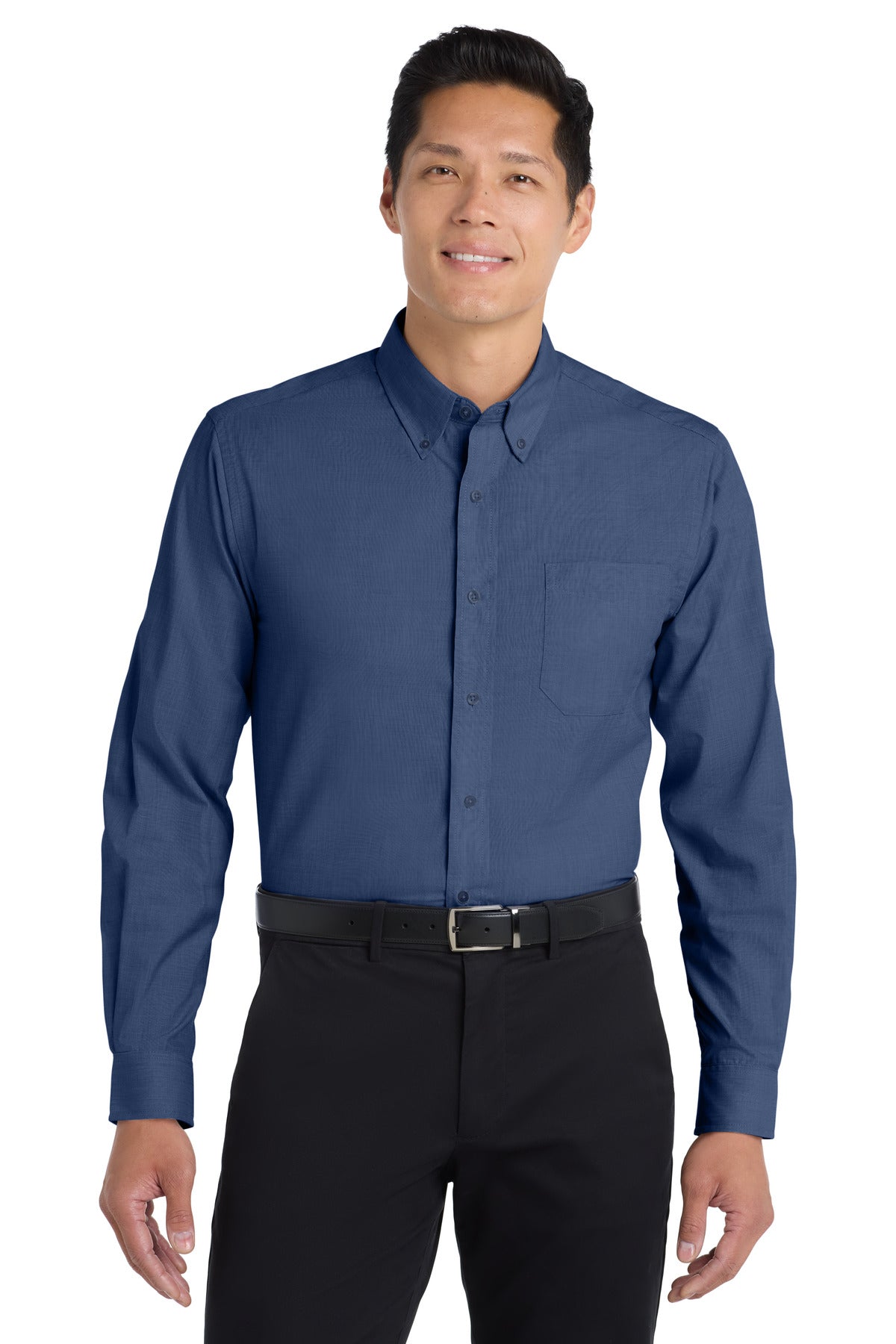 Custom Deep Blue Tall Crosshatch Easy Care Shirt TLS640, personalized by SanCanDo Swag in Argyle, TX