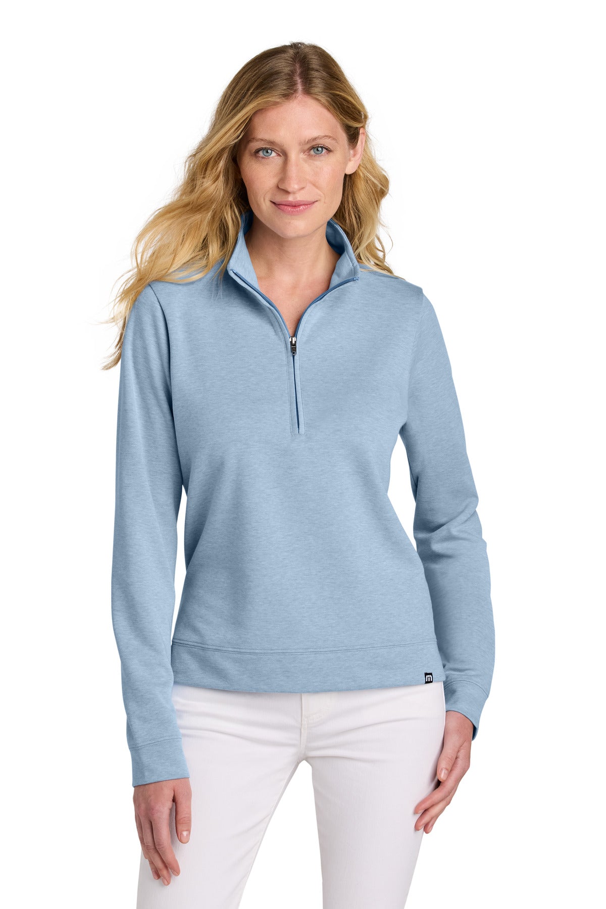 Custom Light Blue Heather Women's Coveside 1/2-Zip TM1LD007, personalized by SanCanDo Swag in Argyle, TX
