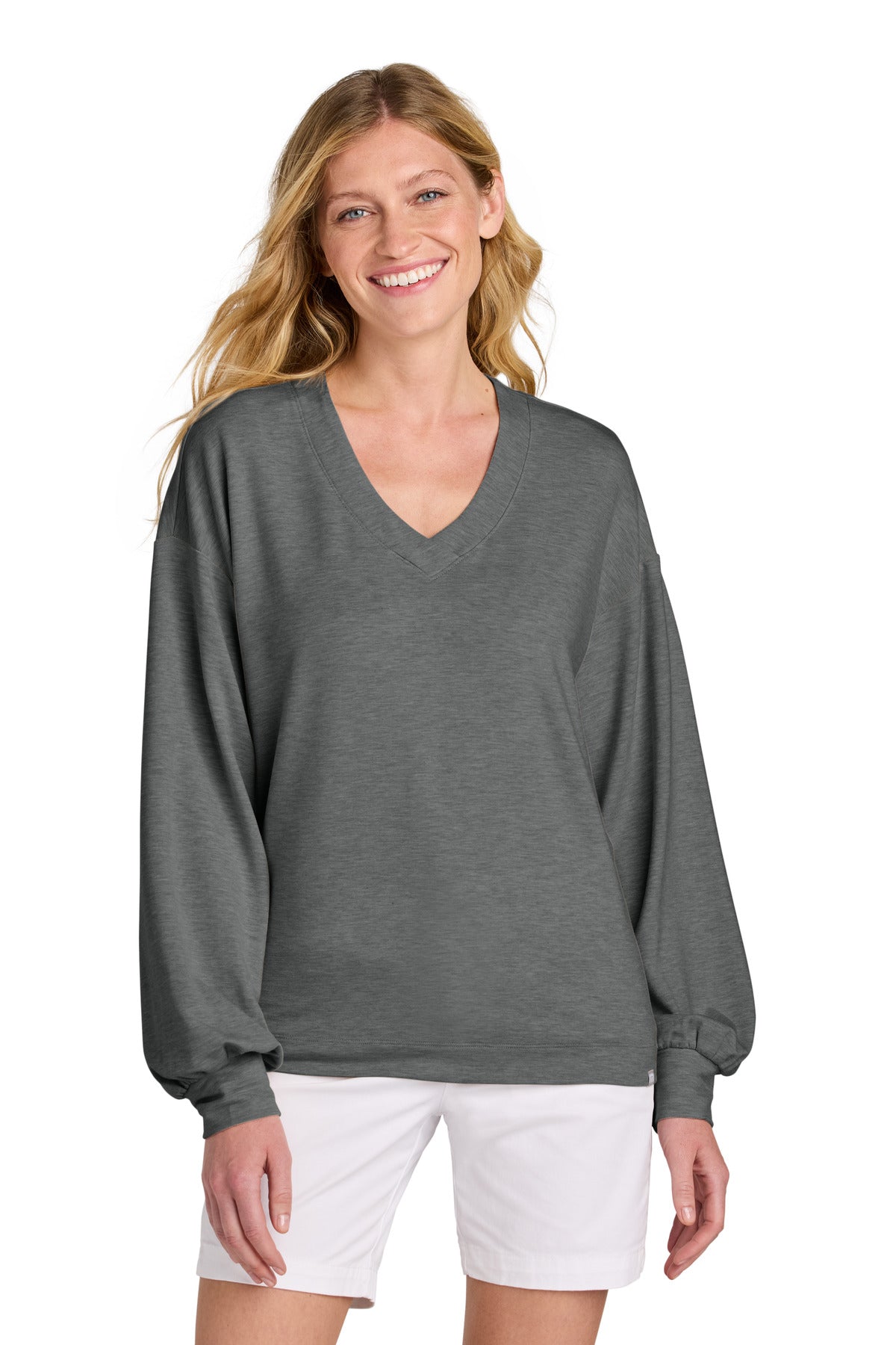 Custom Dark Grey Heather Women's Long Weekend V-Neck TM1LD009, personalized by SanCanDo Swag in Argyle, TX