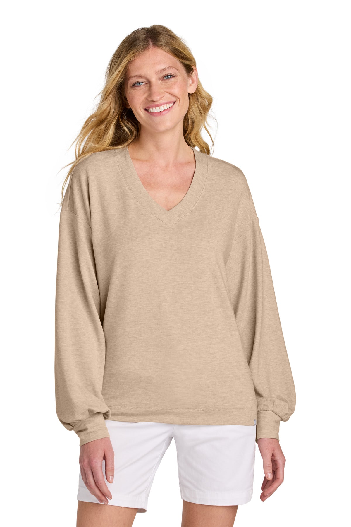Custom Natural Heather Women's Long Weekend V-Neck TM1LD009, personalized by SanCanDo Swag in Argyle, TX