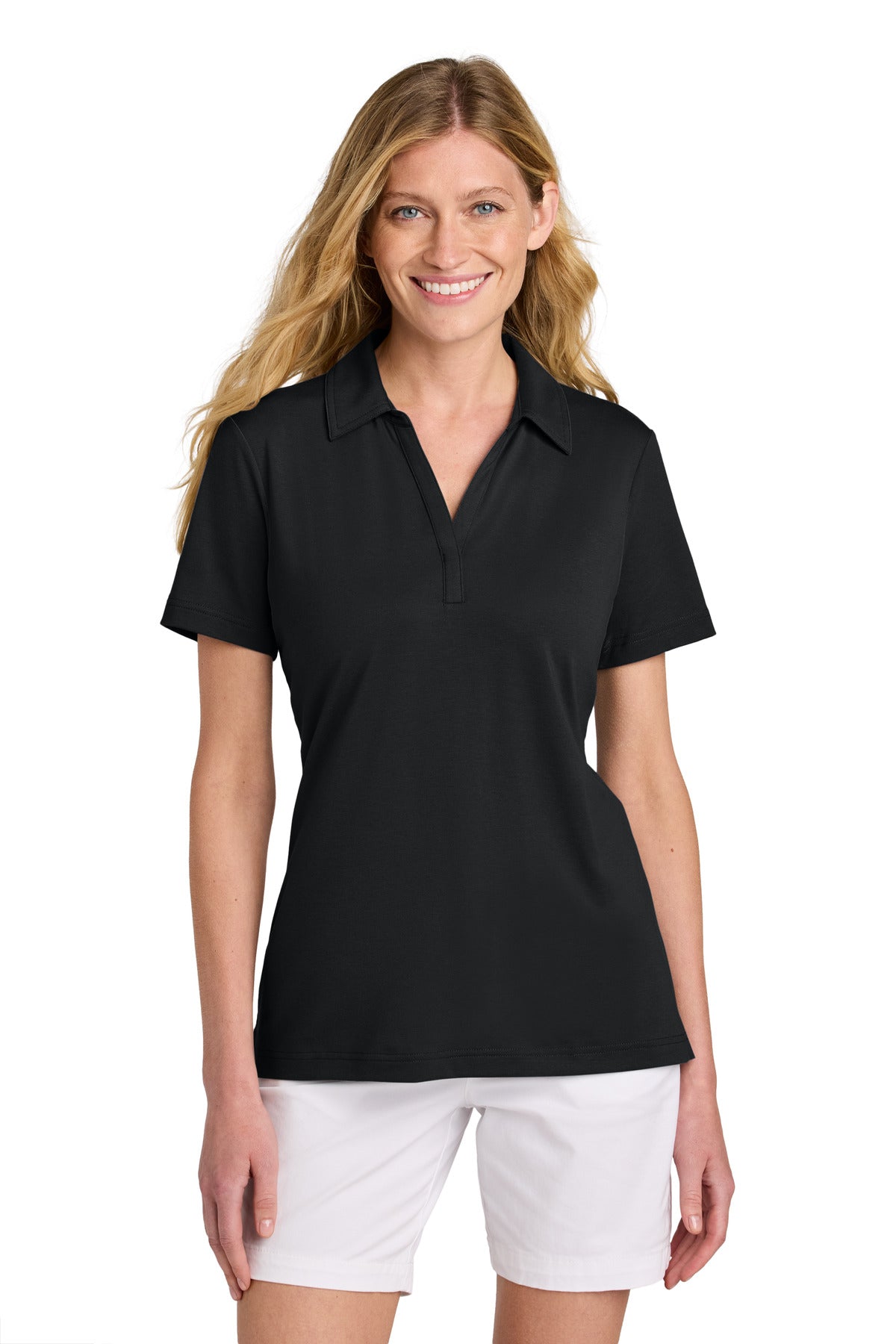 Custom Black Women's Glenview Solid Polo TM1LF071, personalized by SanCanDo Swag in Argyle, TX