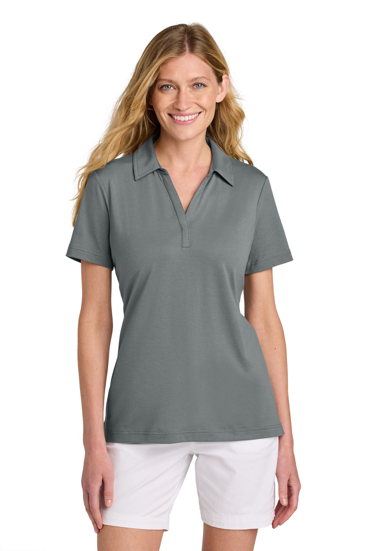 Custom Quiet Shade Grey Women's Glenview Solid Polo TM1LF071, personalized by SanCanDo Swag in Argyle, TX