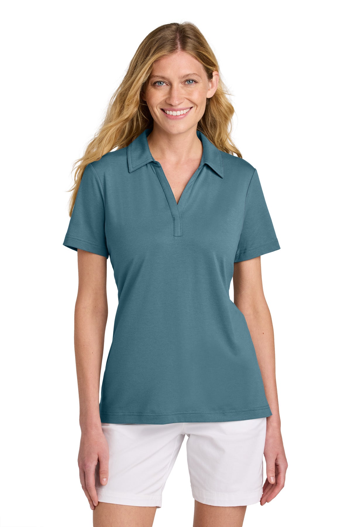Custom Stellar Blue Women's Glenview Solid Polo TM1LF071, personalized by SanCanDo Swag in Argyle, TX