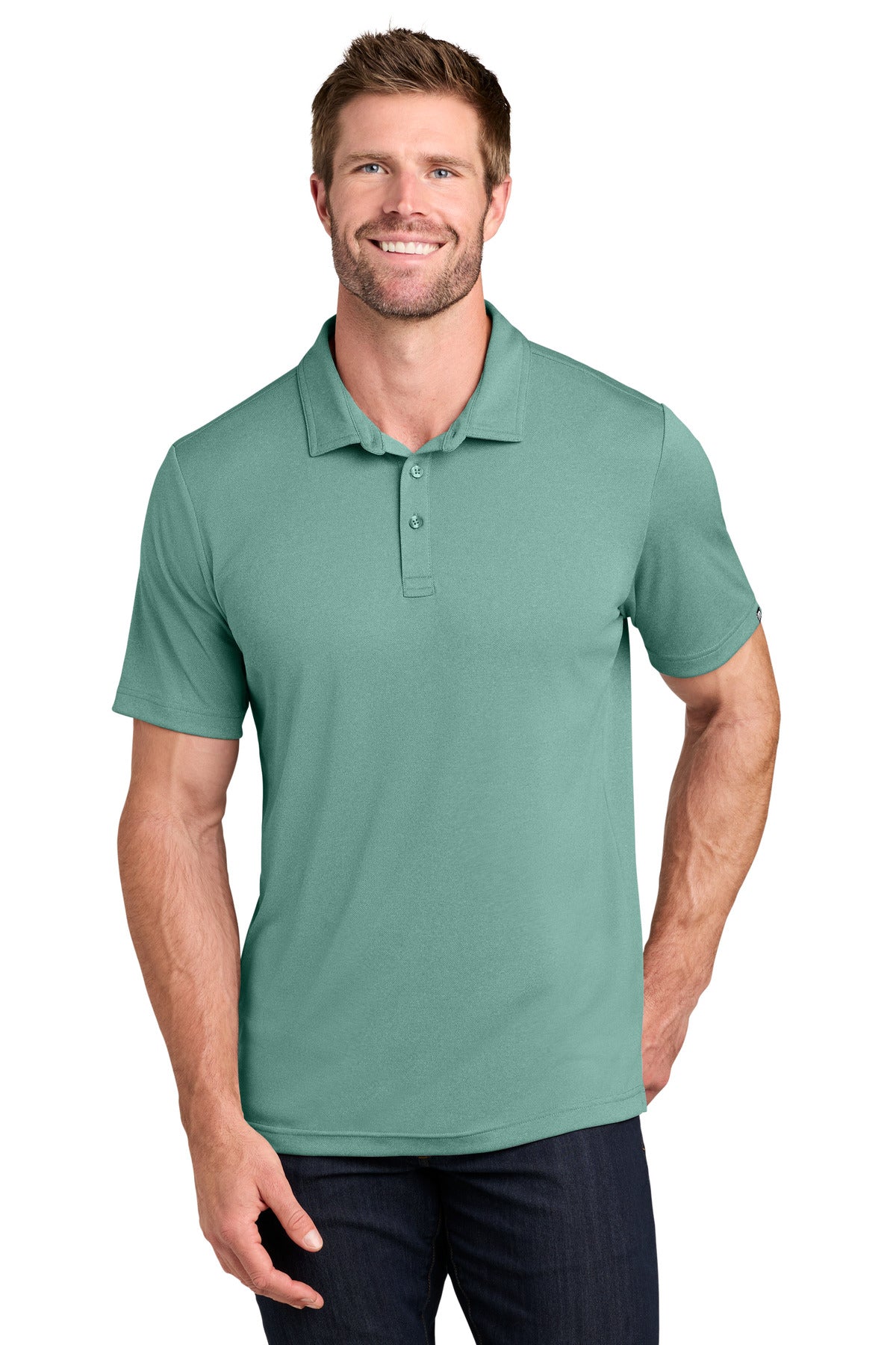 Custom Beryl Green Heather Coto Performance Polo TM1MU410, personalized by SanCanDo Swag in Argyle, TX