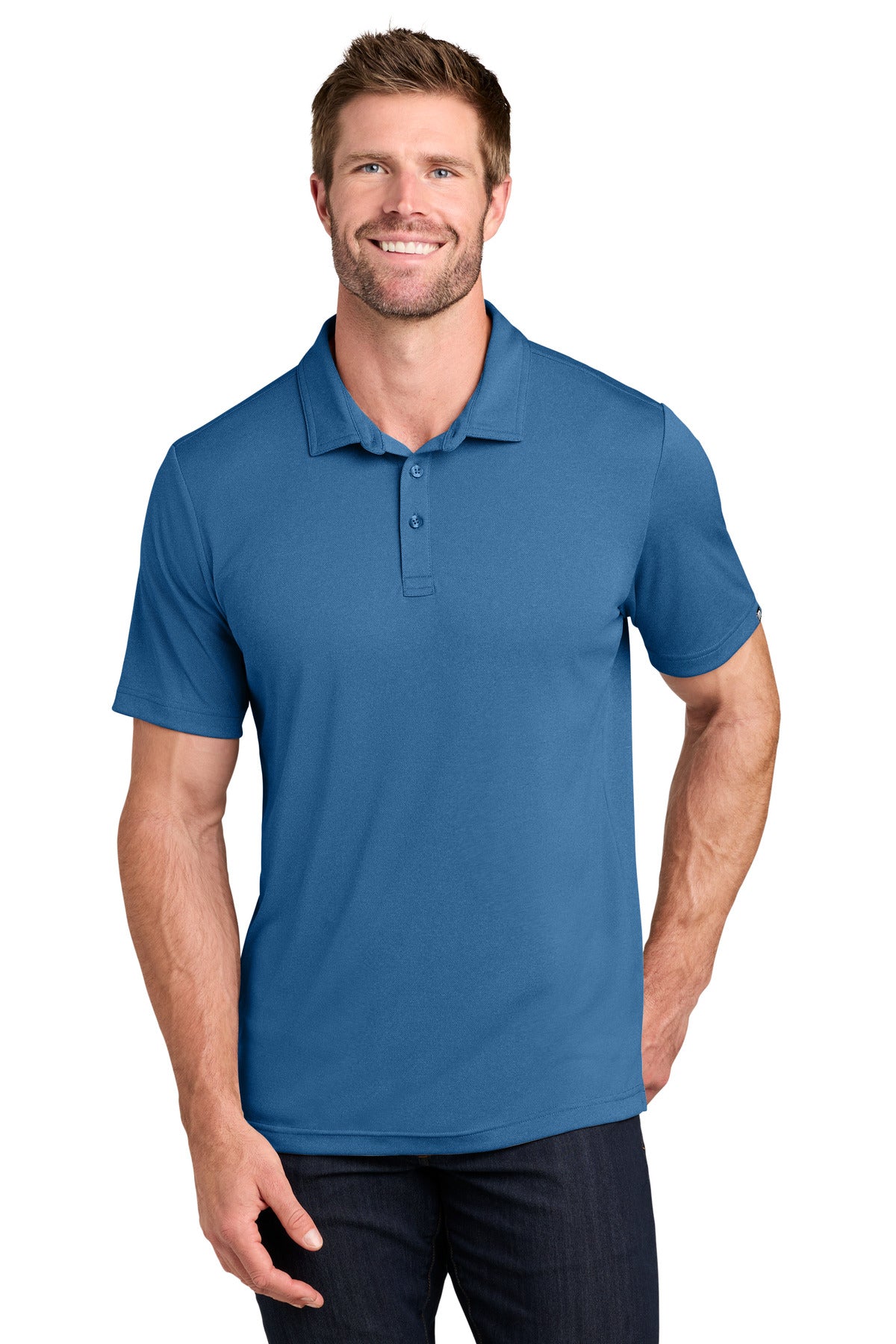 Custom Brilliant Blue Heather Coto Performance Polo TM1MU410, personalized by SanCanDo Swag in Argyle, TX