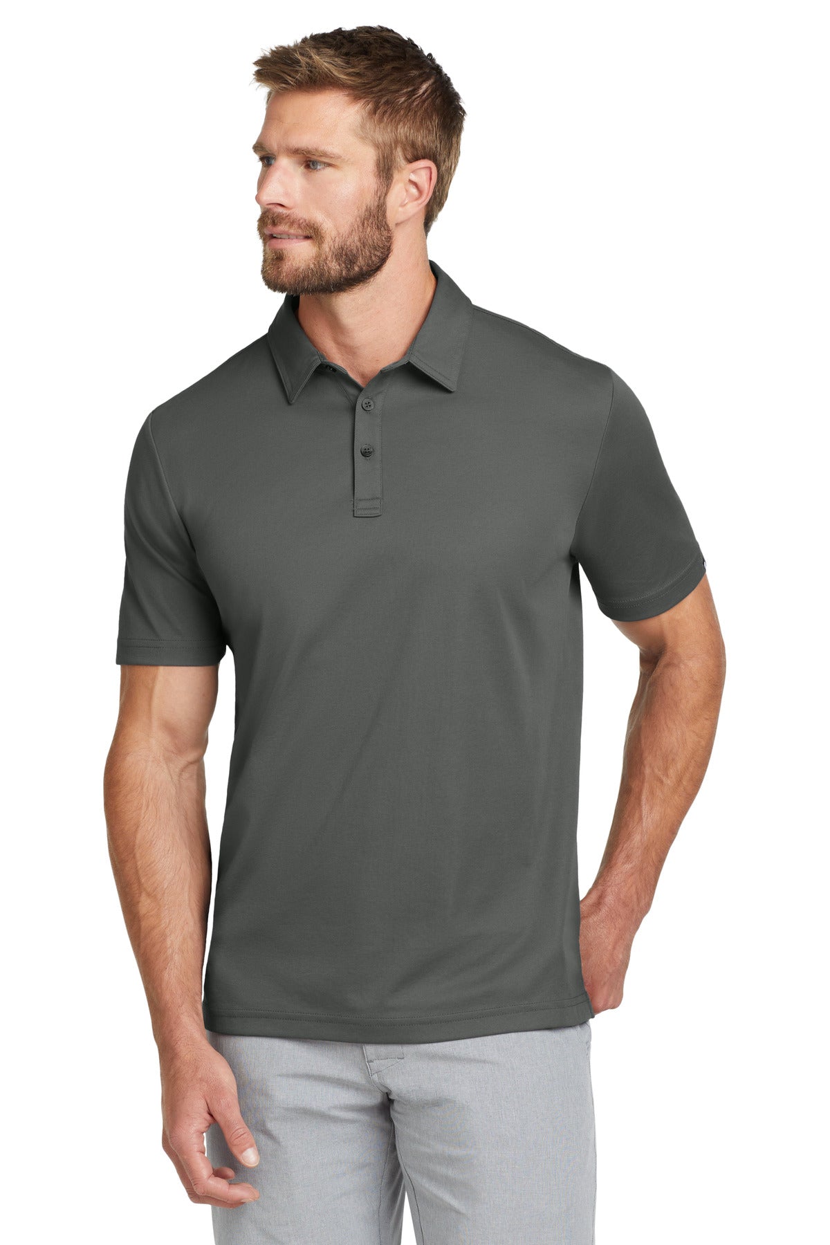 Custom Quiet Shade Grey Oceanside Solid Polo TM1MU411, personalized by SanCanDo Swag in Argyle, TX