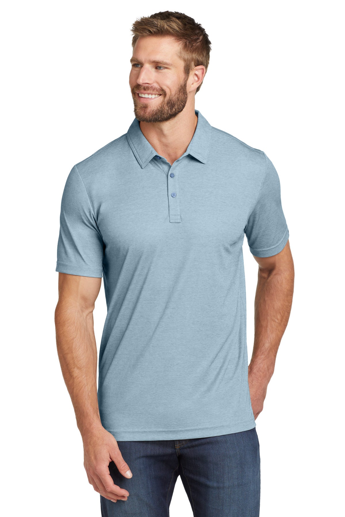 Custom Allure Heather Oceanside Heather Polo TM1MU412, personalized by SanCanDo Swag in Argyle, TX