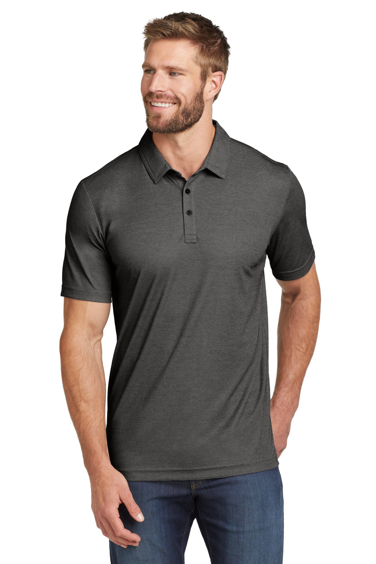 Custom Black Heather Oceanside Heather Polo TM1MU412, personalized by SanCanDo Swag in Argyle, TX