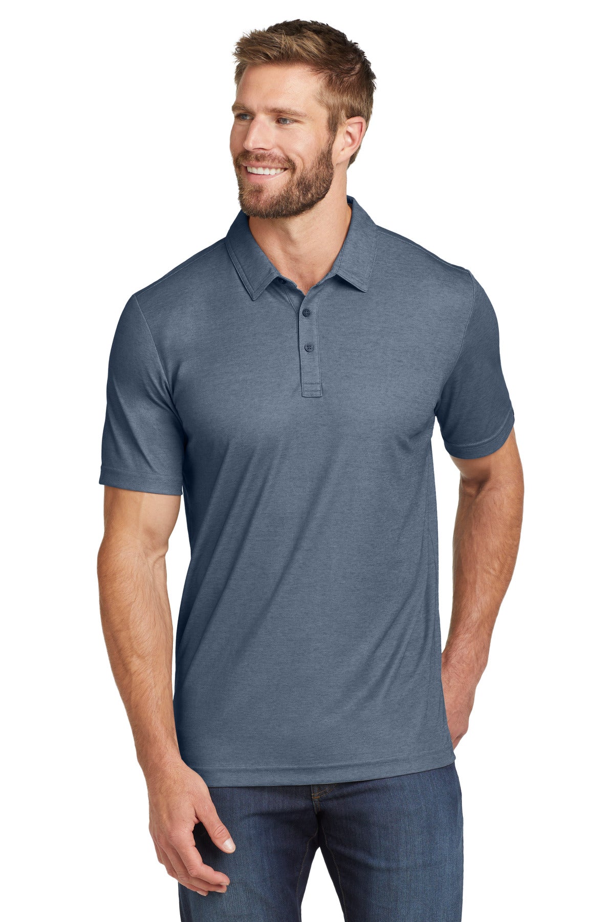 Custom Blue Nights Heather Oceanside Heather Polo TM1MU412, personalized by SanCanDo Swag in Argyle, TX