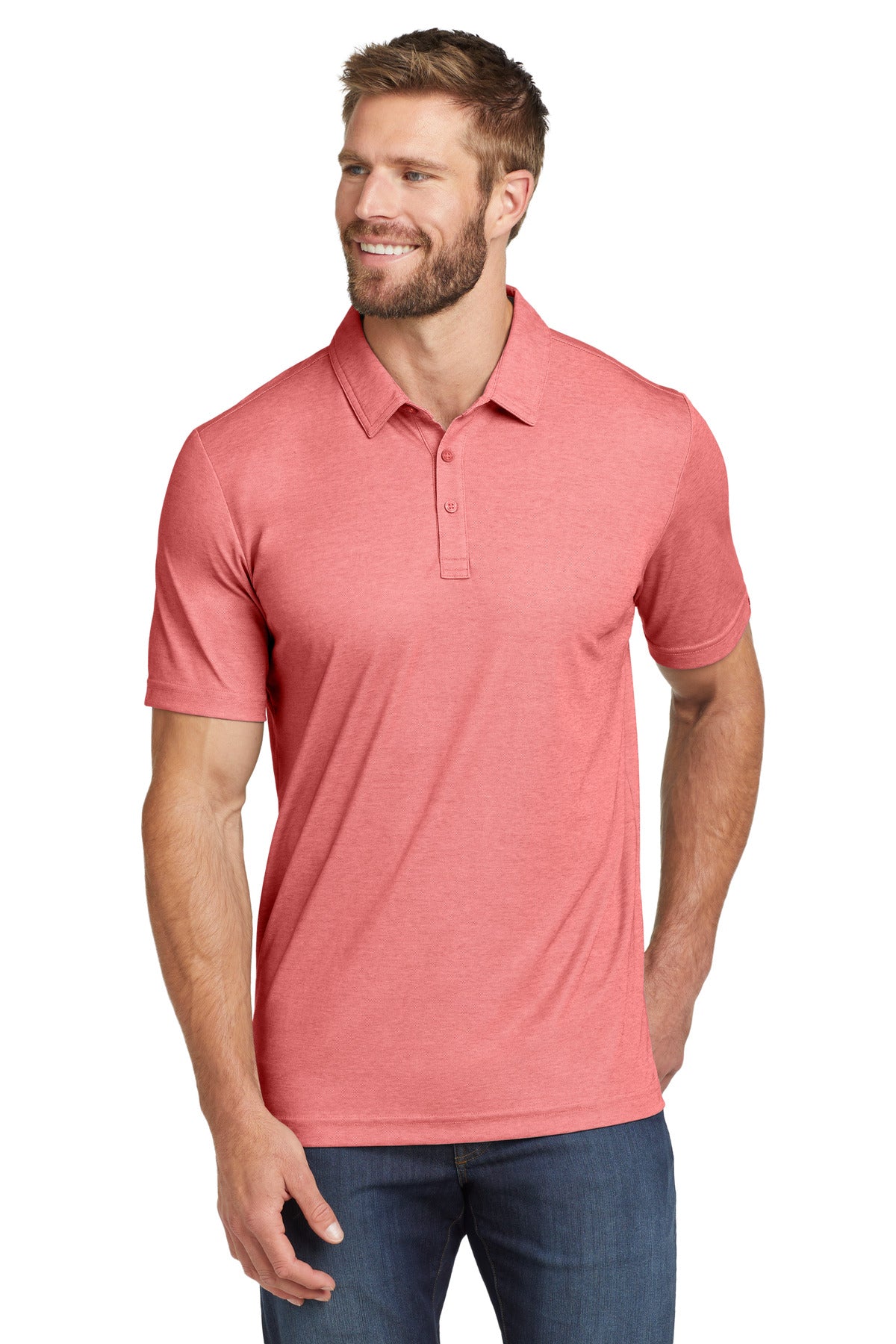 Custom Cardinal Heather Oceanside Heather Polo TM1MU412, personalized by SanCanDo Swag in Argyle, TX