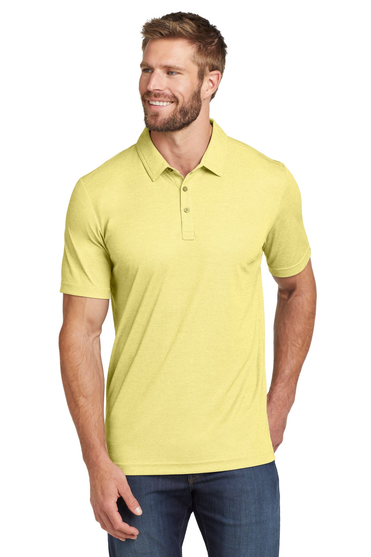 Custom Pale Banana Heather Oceanside Heather Polo TM1MU412, personalized by SanCanDo Swag in Argyle, TX