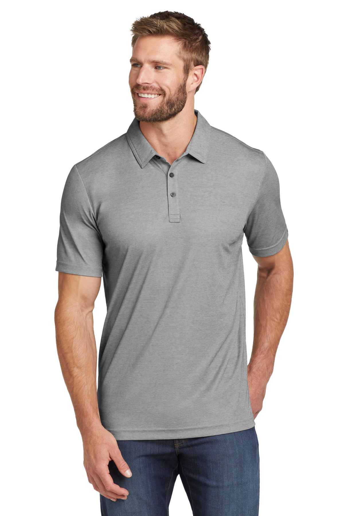 Custom Quiet Shade Grey Heather Oceanside Heather Polo TM1MU412, personalized by SanCanDo Swag in Argyle, TX
