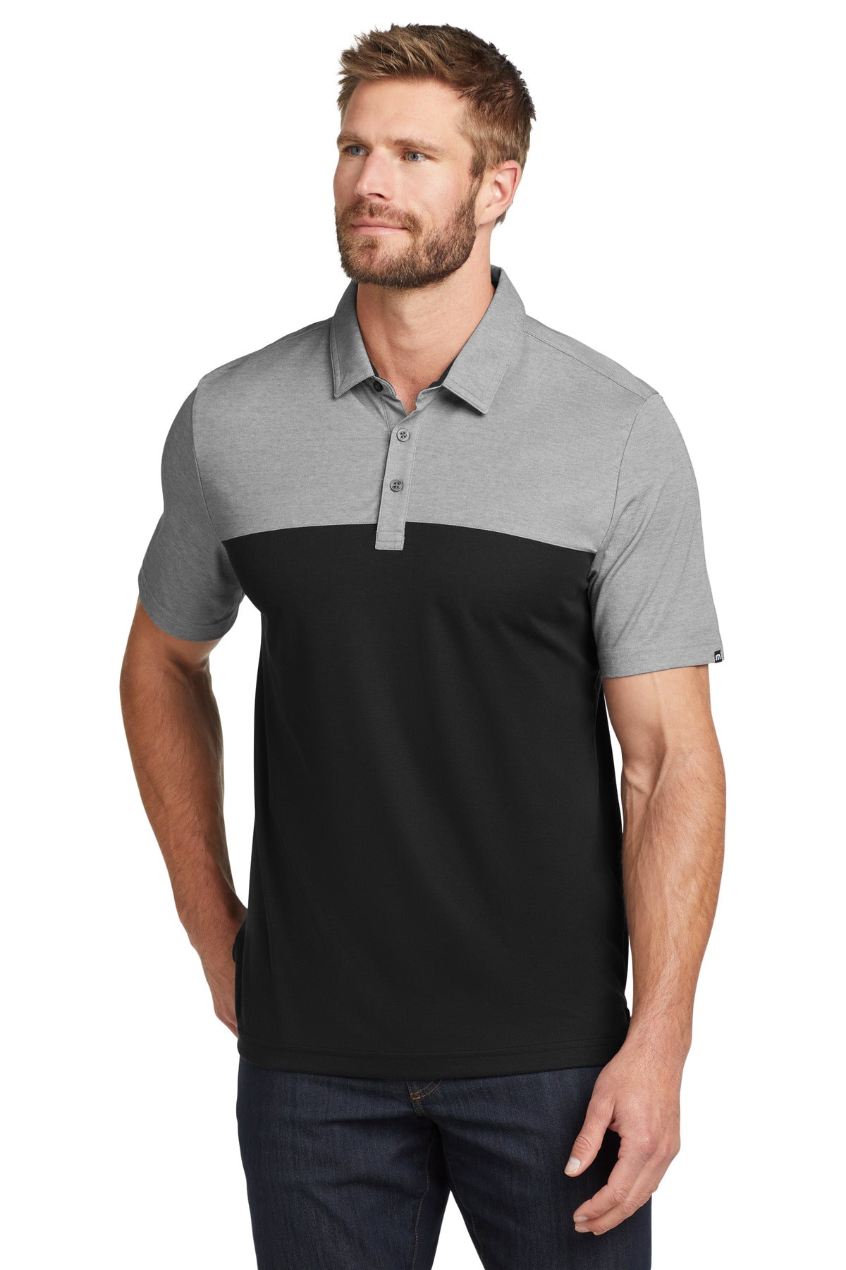Custom Black Heather/ Black Oceanside Blocked Polo TM1MU414, personalized by SanCanDo Swag in Argyle, TX