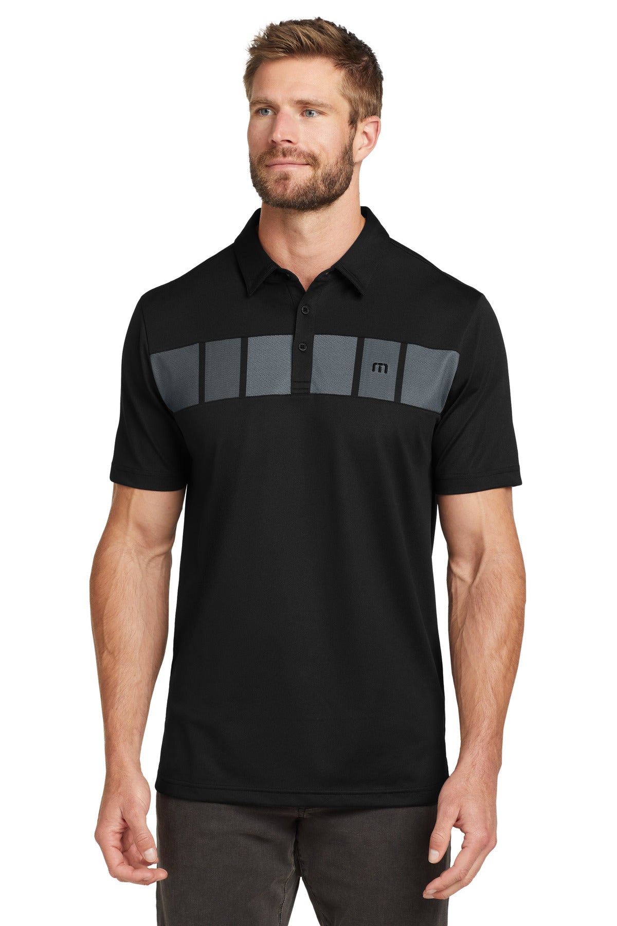 Custom Black Cabana Chest Stripe Polo TM1MU416, personalized by SanCanDo Swag in Argyle, TX