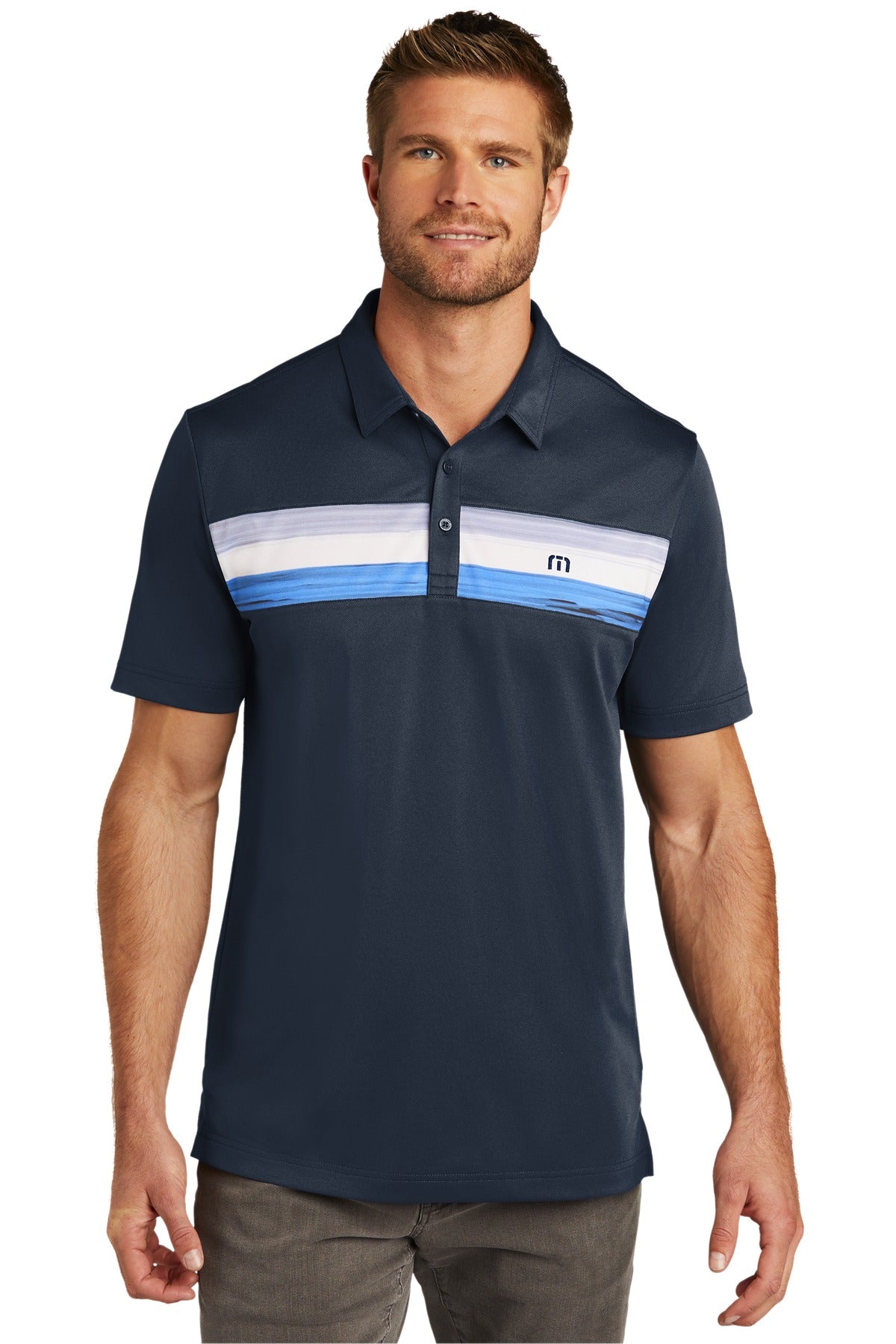 Custom Blue Nights Cabana Chest Stripe Polo TM1MU416, personalized by SanCanDo Swag in Argyle, TX