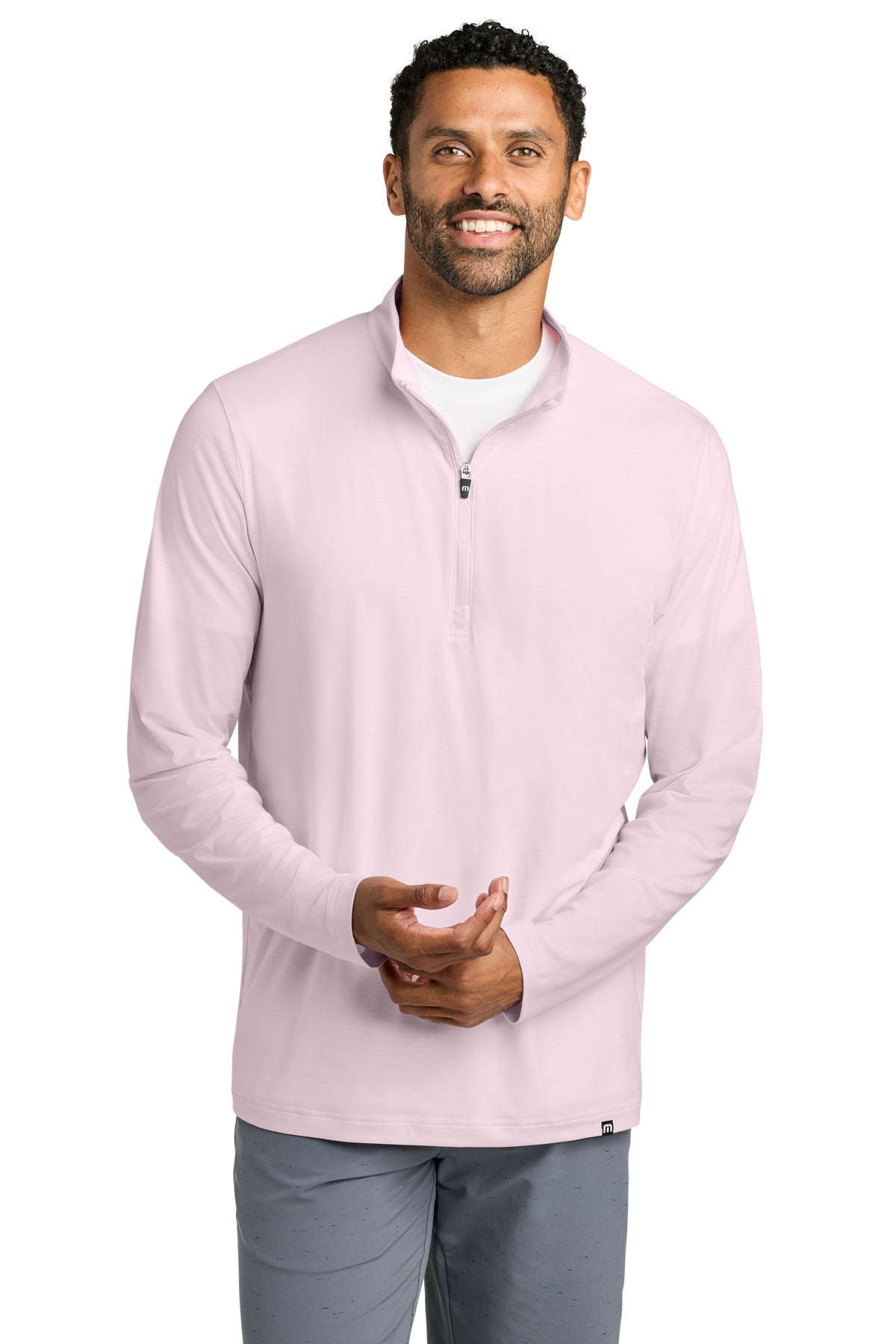 Custom Stone Pink Crestview 1/4-Zip TM1MW452, personalized by SanCanDo Swag in Argyle, TX