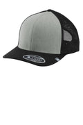 Custom Heather Grey/ Black Cruz Colorblock Trucker Cap TM1MY390, personalized by SanCanDo Swag in Argyle, TX