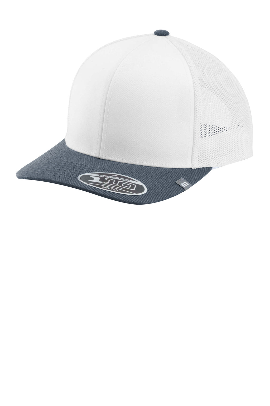 Custom White/ Vintage Indigo Cruz Colorblock Trucker Cap TM1MY390, personalized by SanCanDo Swag in Argyle, TX
