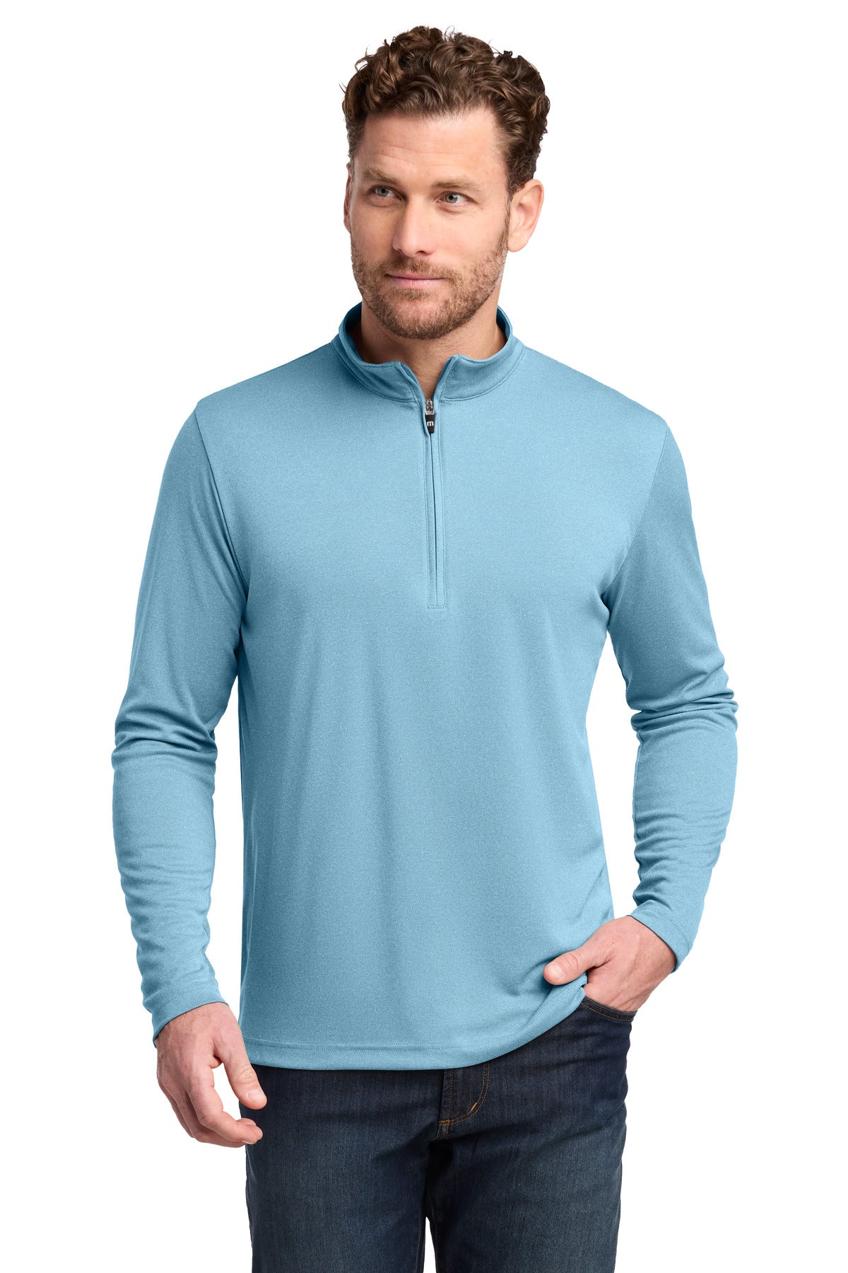 Custom Brilliant Blue Heather Coto Performance 1/4-Zip TM1MY397, personalized by SanCanDo Swag in Argyle, TX