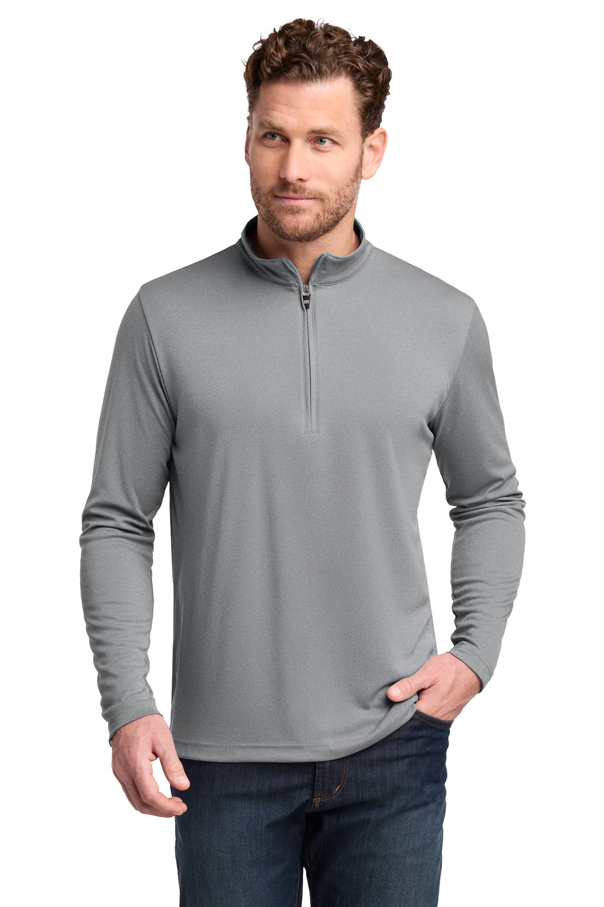 Custom Quiet Shade Grey Heather Coto Performance 1/4-Zip TM1MY397, personalized by SanCanDo Swag in Argyle, TX