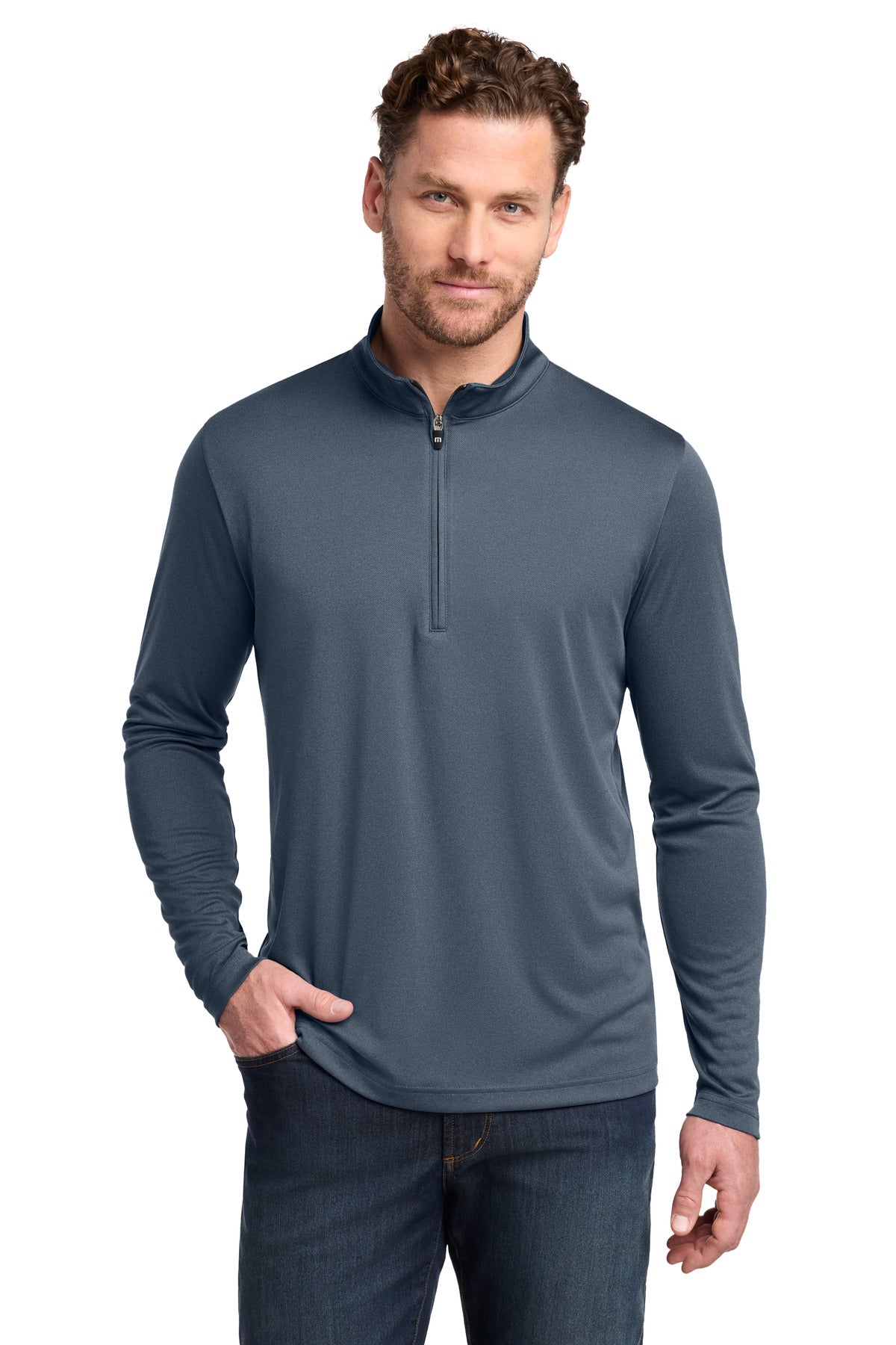 Custom Vintage Indigo/ Black Coto Performance 1/4-Zip TM1MY397, personalized by SanCanDo Swag in Argyle, TX