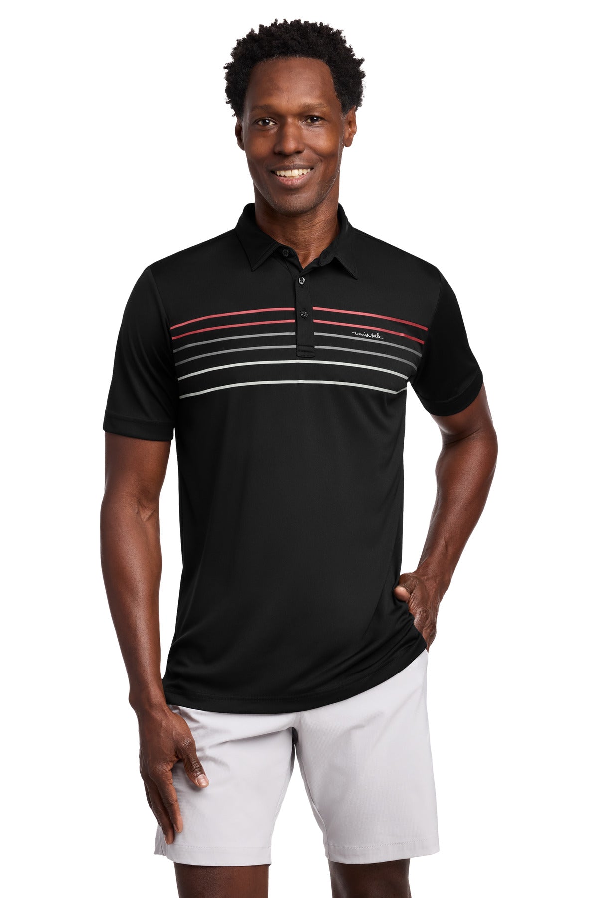 Custom Black Coto Performance Chest Stripe Polo TM1MY400, personalized by SanCanDo Swag in Argyle, TX