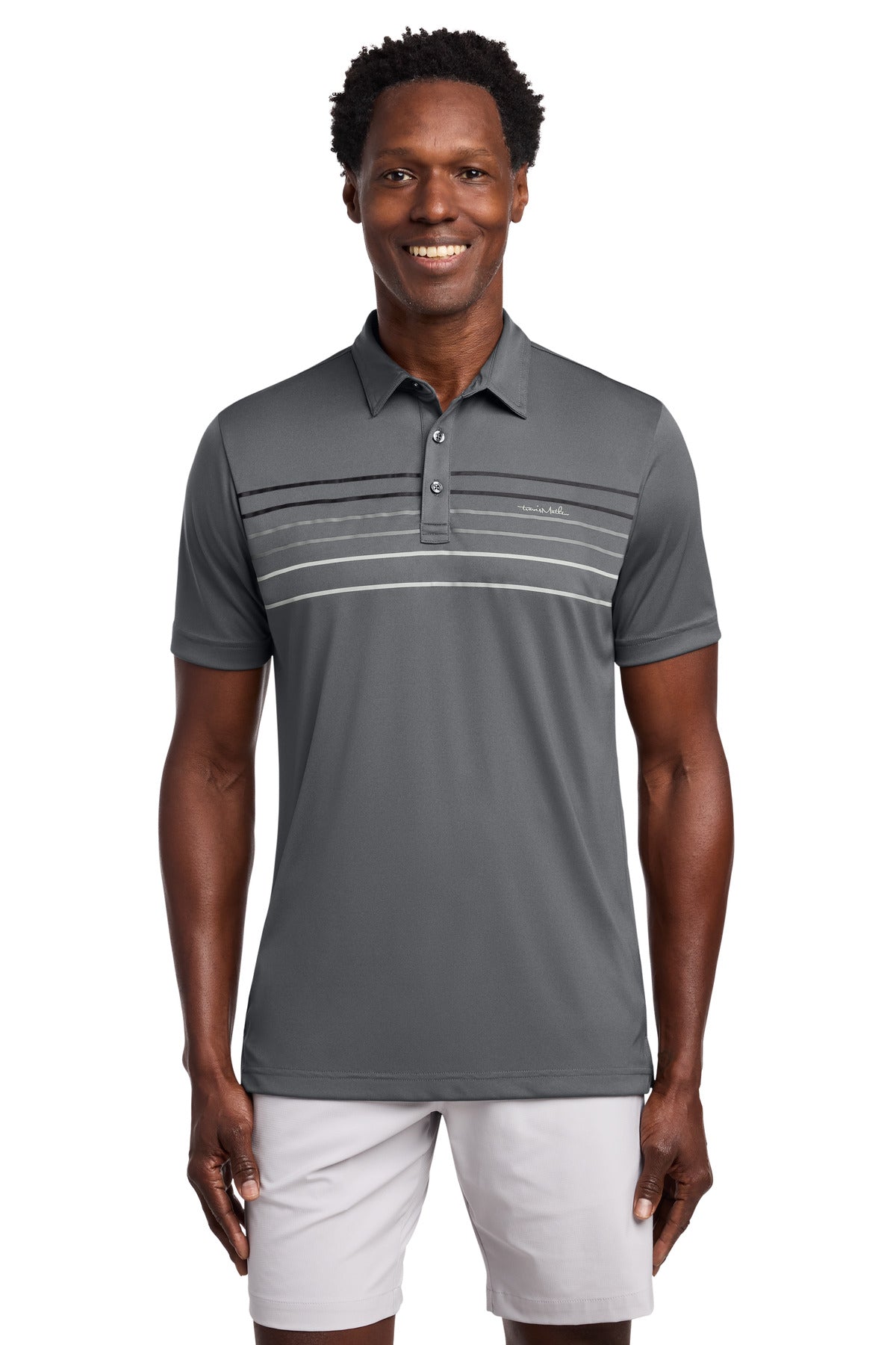 Custom Dark Grey Coto Performance Chest Stripe Polo TM1MY400, personalized by SanCanDo Swag in Argyle, TX