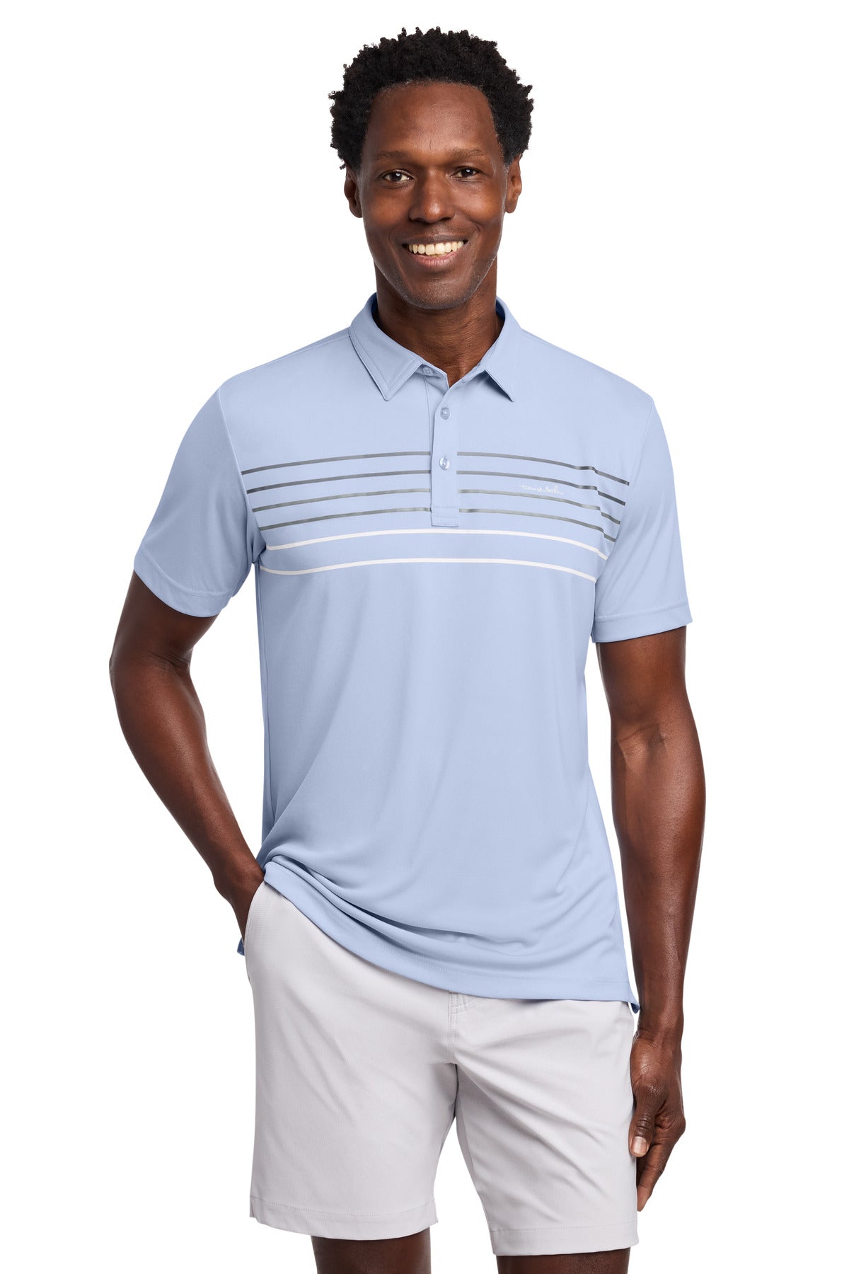 Custom Kentucky Blue Heather Coto Performance Chest Stripe Polo TM1MY400, personalized by SanCanDo Swag in Argyle, TX