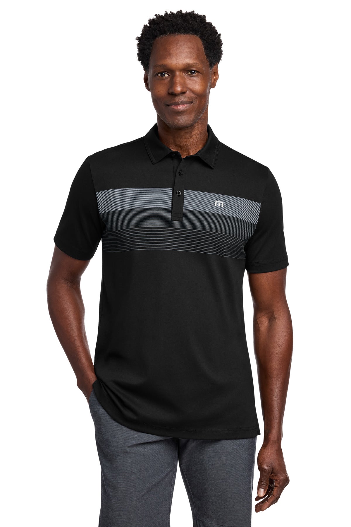 Custom Black Coastal Chest Stripe Polo TM1MY402, personalized by SanCanDo Swag in Argyle, TX