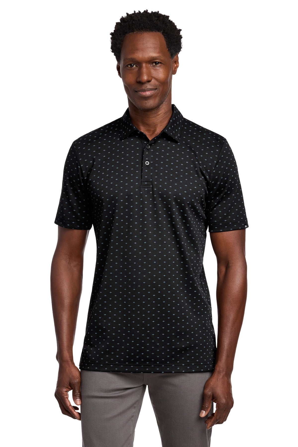 Custom Black/ Aegean Blue Oceanside Geo Polo TM1MY403, personalized by SanCanDo Swag in Argyle, TX