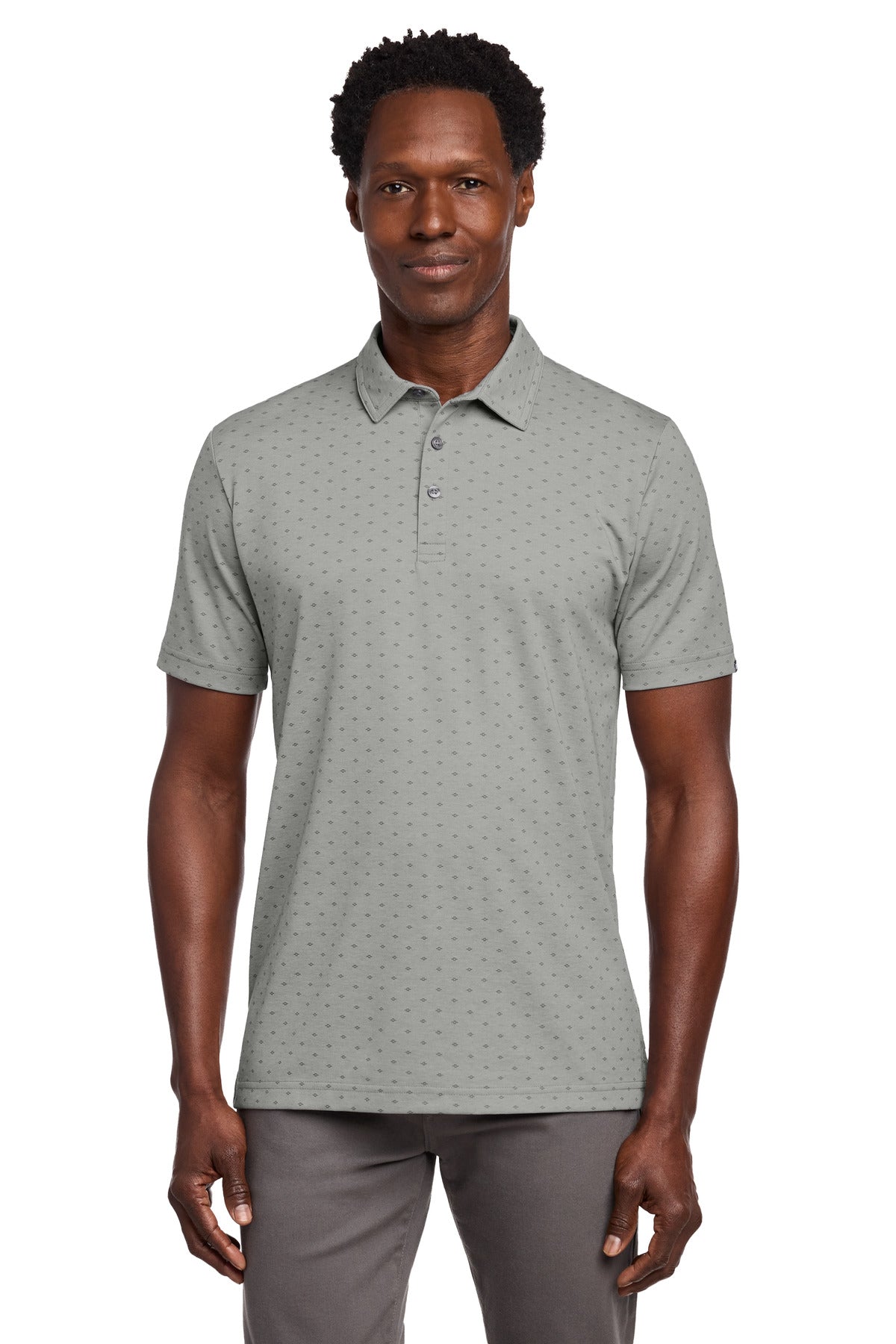 Custom Quiet Shade Grey Heather/ Dark Grey Oceanside Geo Polo TM1MY403, personalized by SanCanDo Swag in Argyle, TX