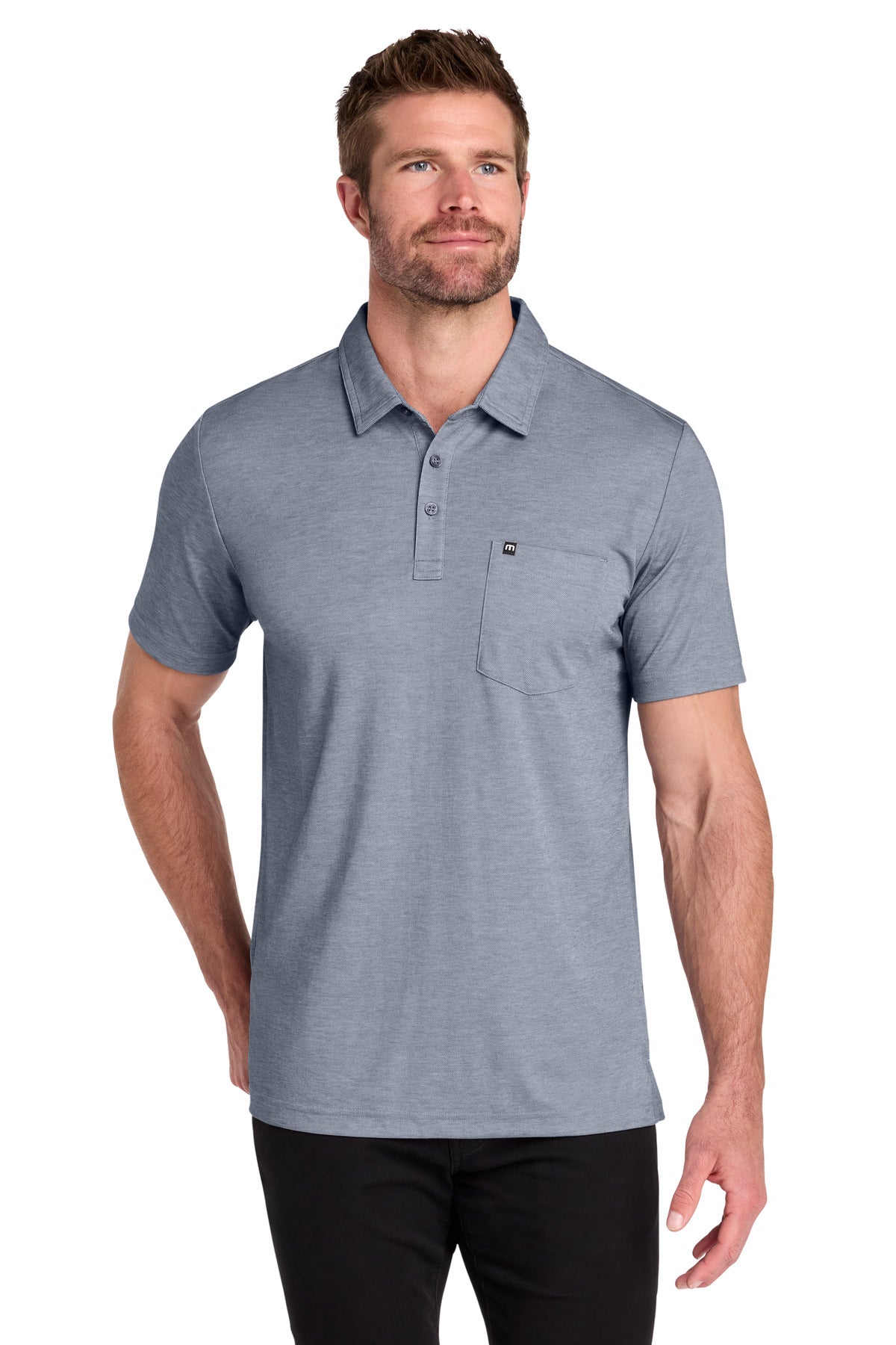 Custom Blue Nights Heather Oceanside Heather Pocket Polo TM1MY404, personalized by SanCanDo Swag in Argyle, TX