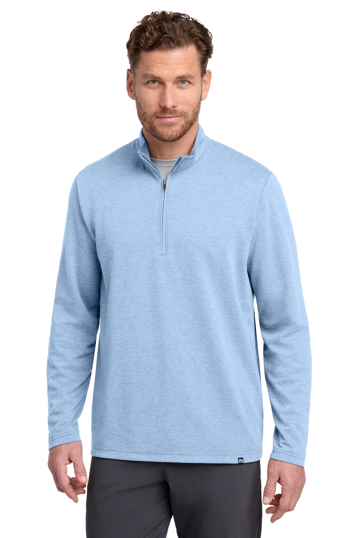 Custom Light Blue Heather Coveside 1/4-Zip TM1MZ339, personalized by SanCanDo Swag in Argyle, TX